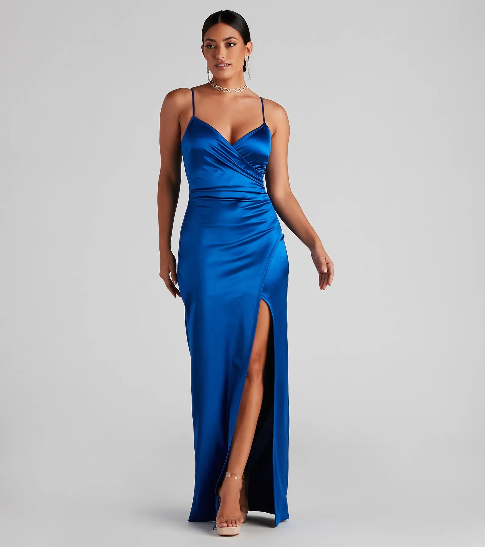 Jolina Wrap Skirt Satin Dress - ROYAL