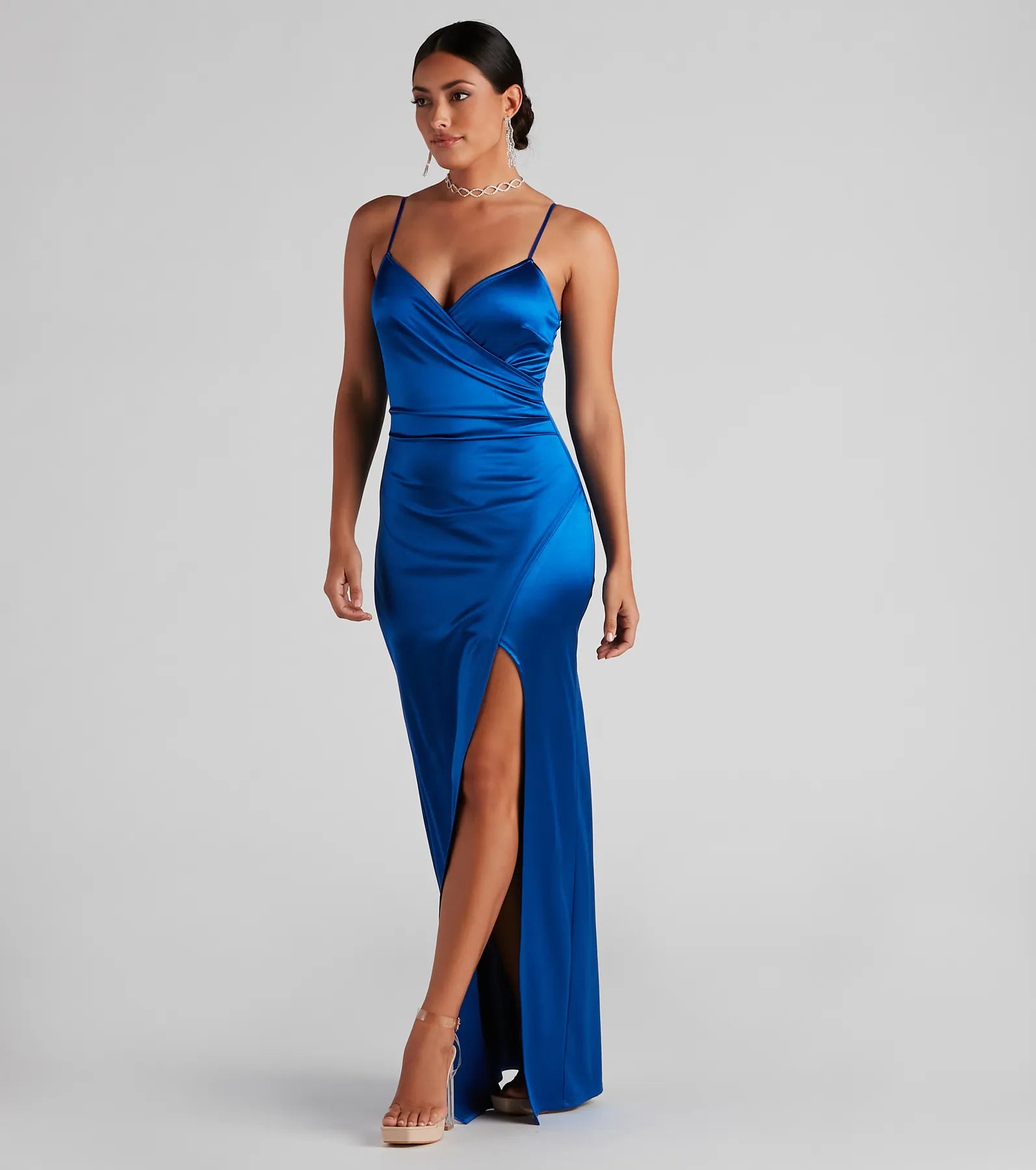 Jolina Wrap Skirt Satin Dress - ROYAL
