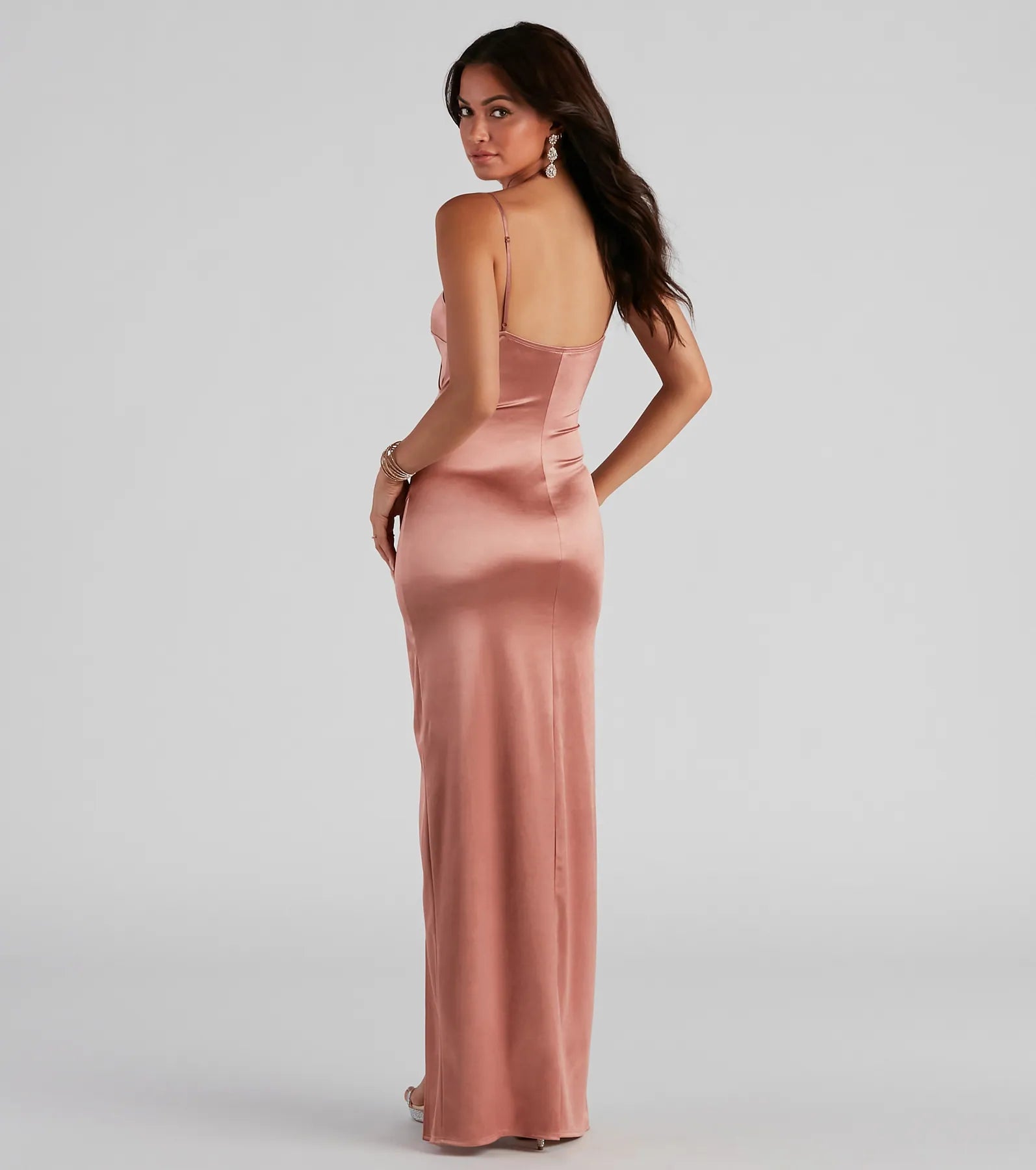 Jolina Wrap Skirt Satin Dress - COPPER