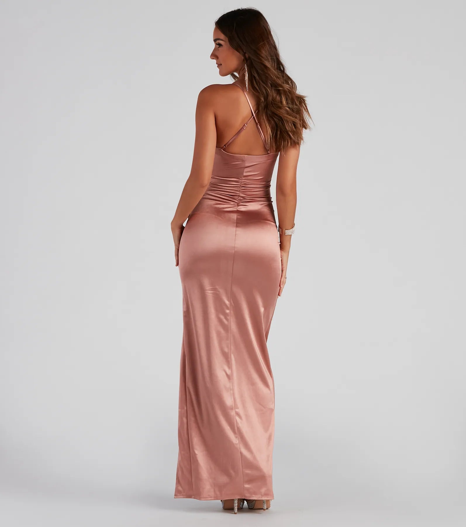 Jane Formal High Slit Satin Dress - COPPER