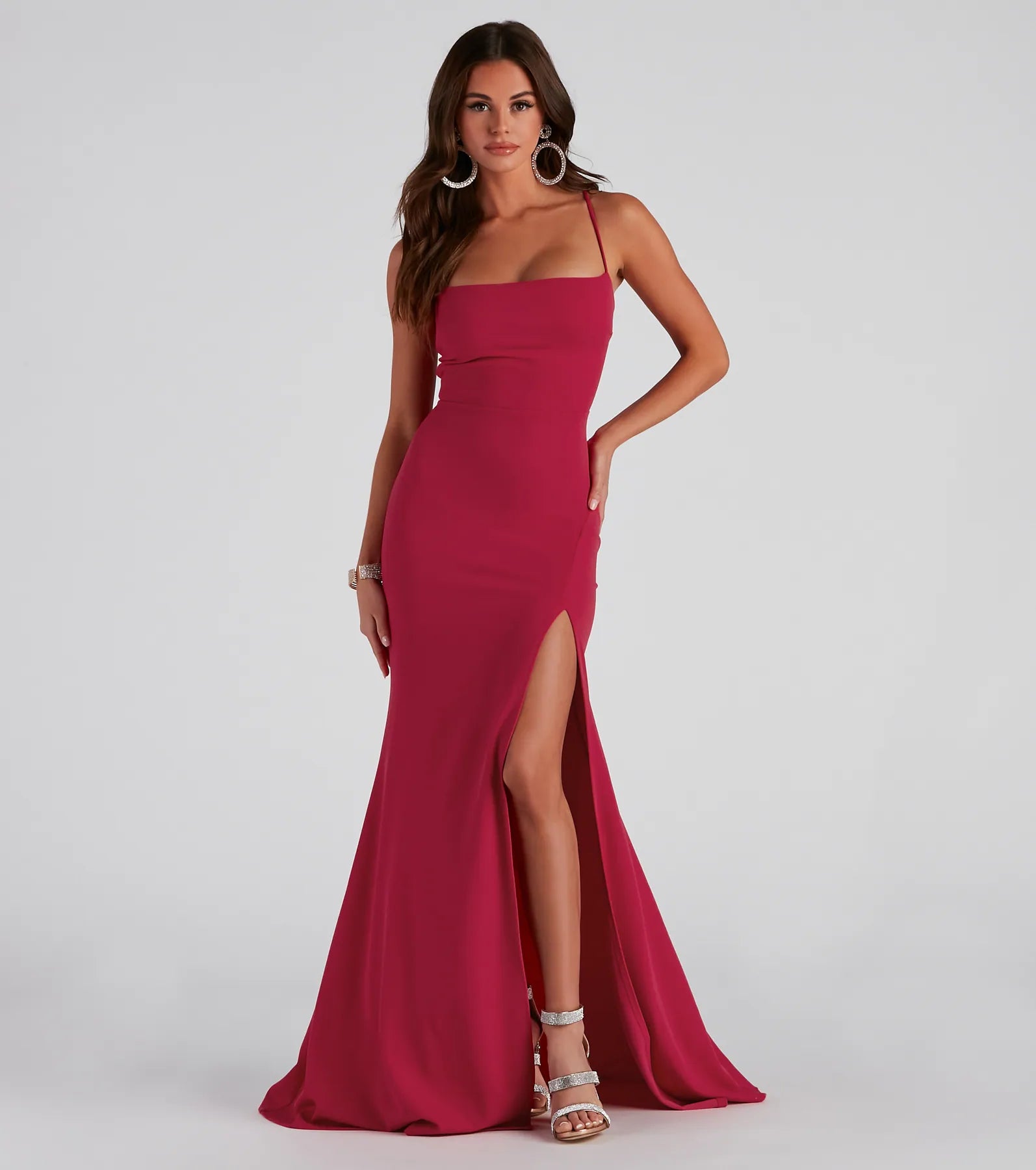 Tabitha Formal High Slit Crepe Dress - FUCHSIA