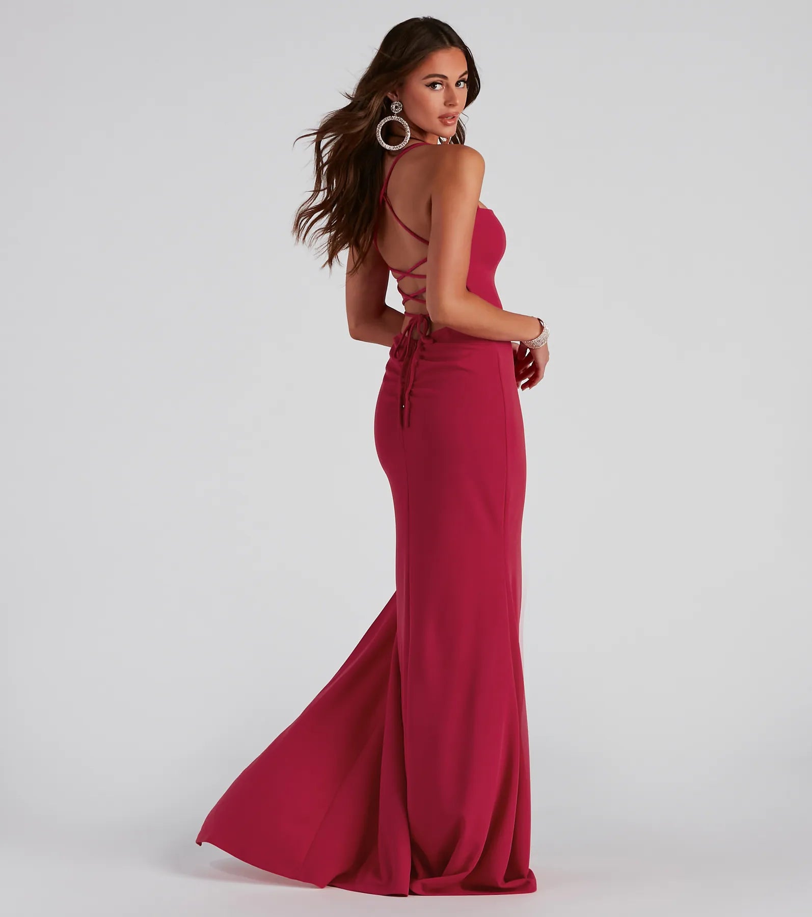 Tabitha Formal High Slit Crepe Dress - FUCHSIA