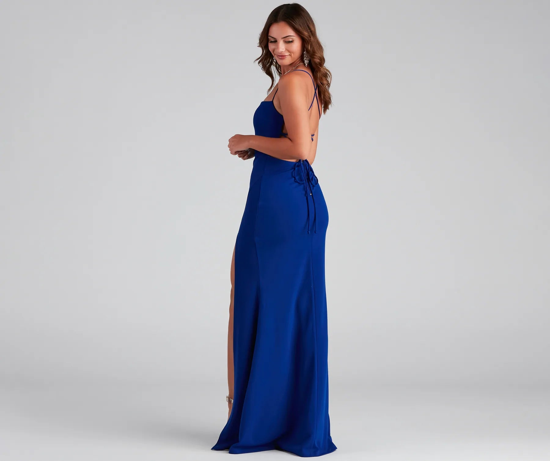 Tabitha Formal High Slit Crepe Dress - ROYAL
