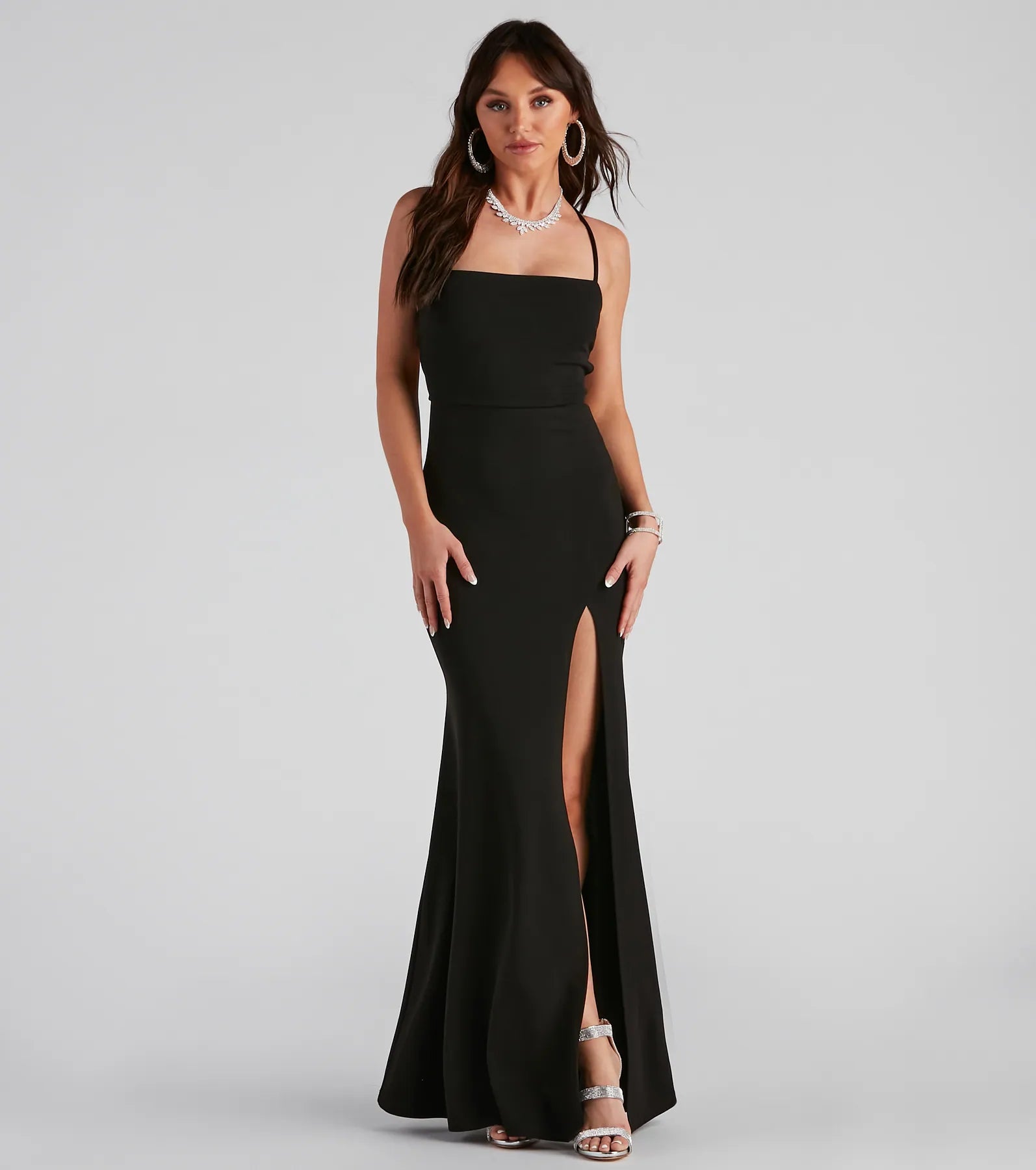 Tabitha Formal High Slit Crepe Dress - BLACK