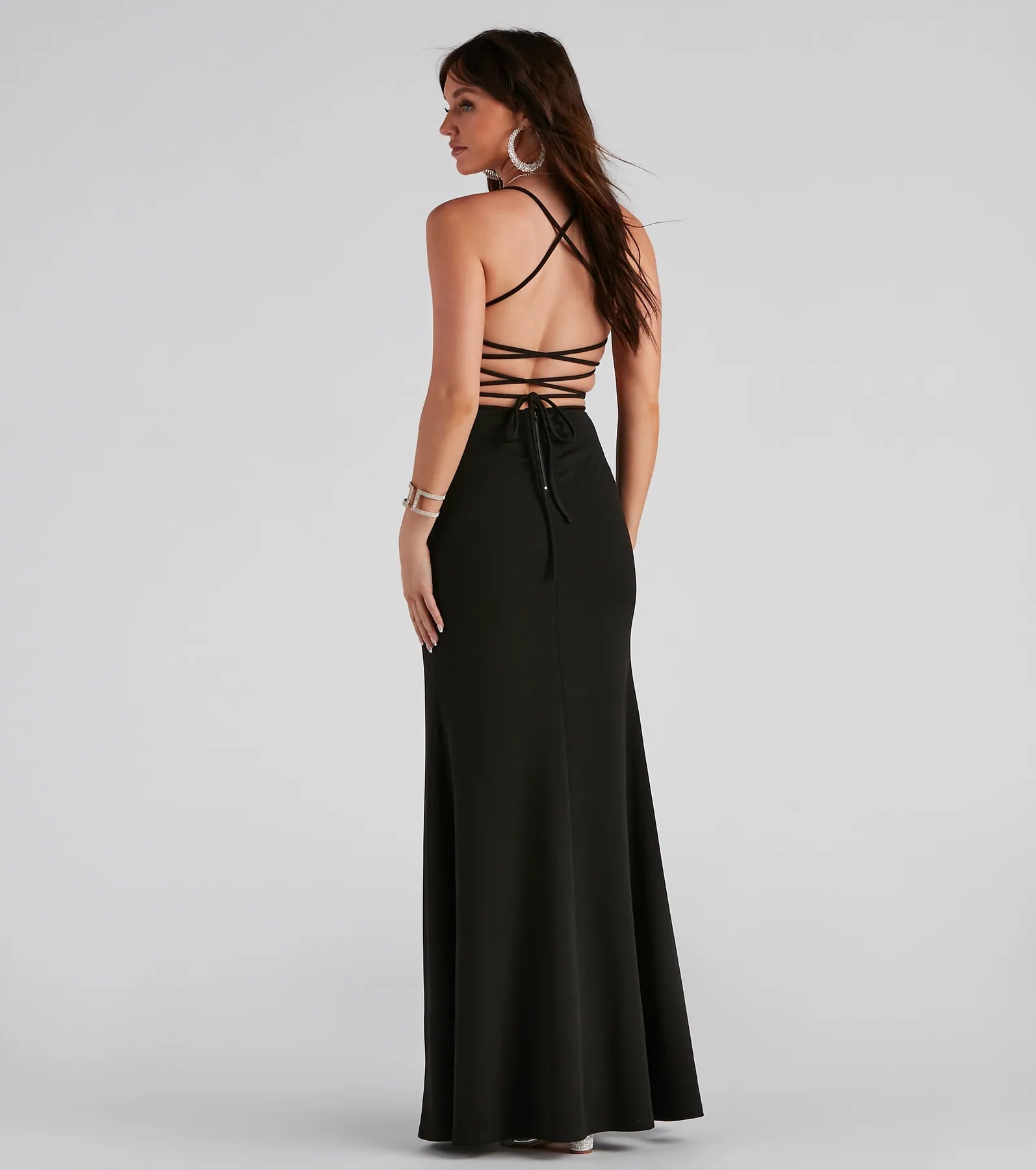 Tabitha Formal High Slit Crepe Dress - BLACK