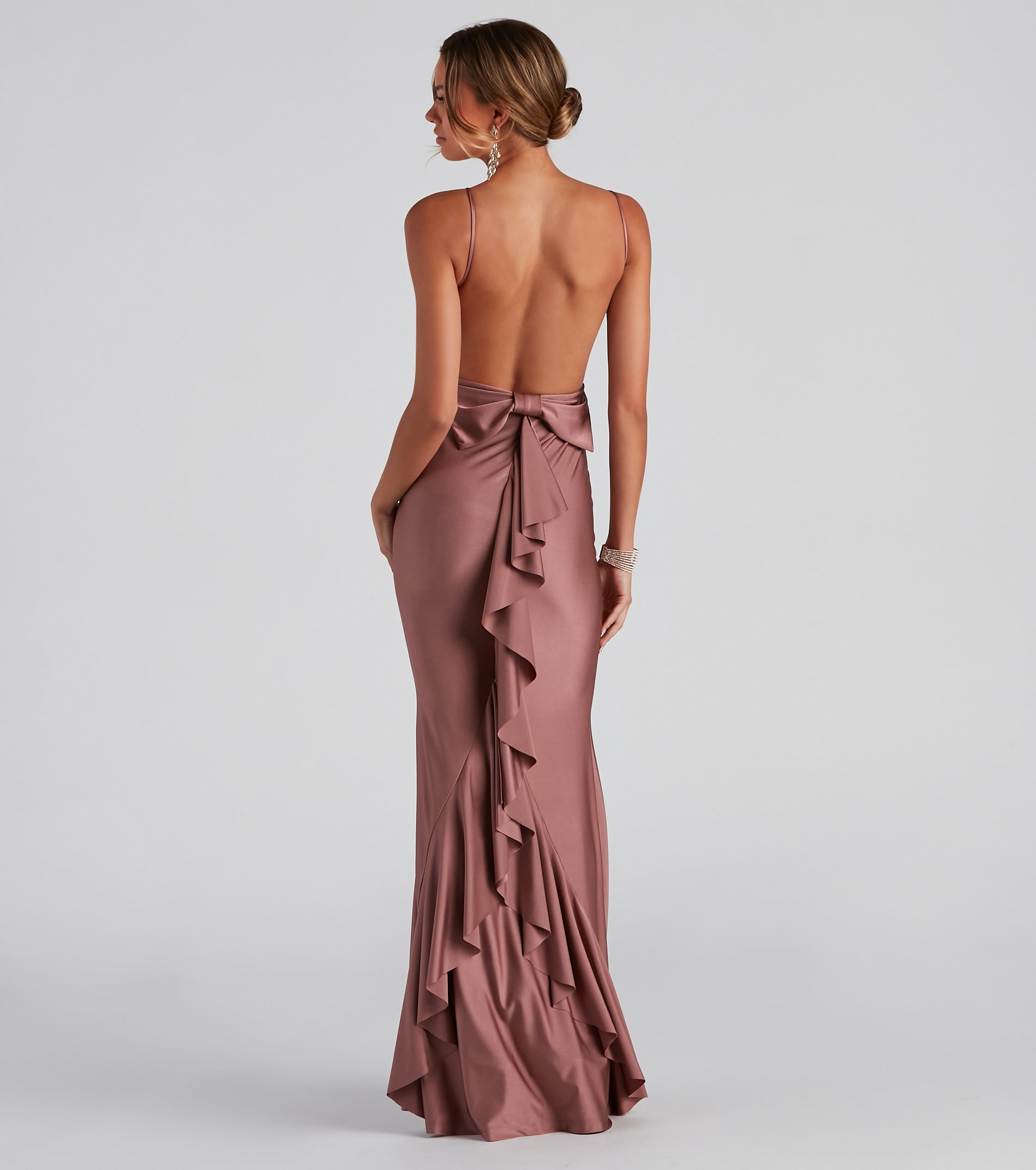 Meadow Formal Open Back Ruffled Dress - ROSE GOLD
