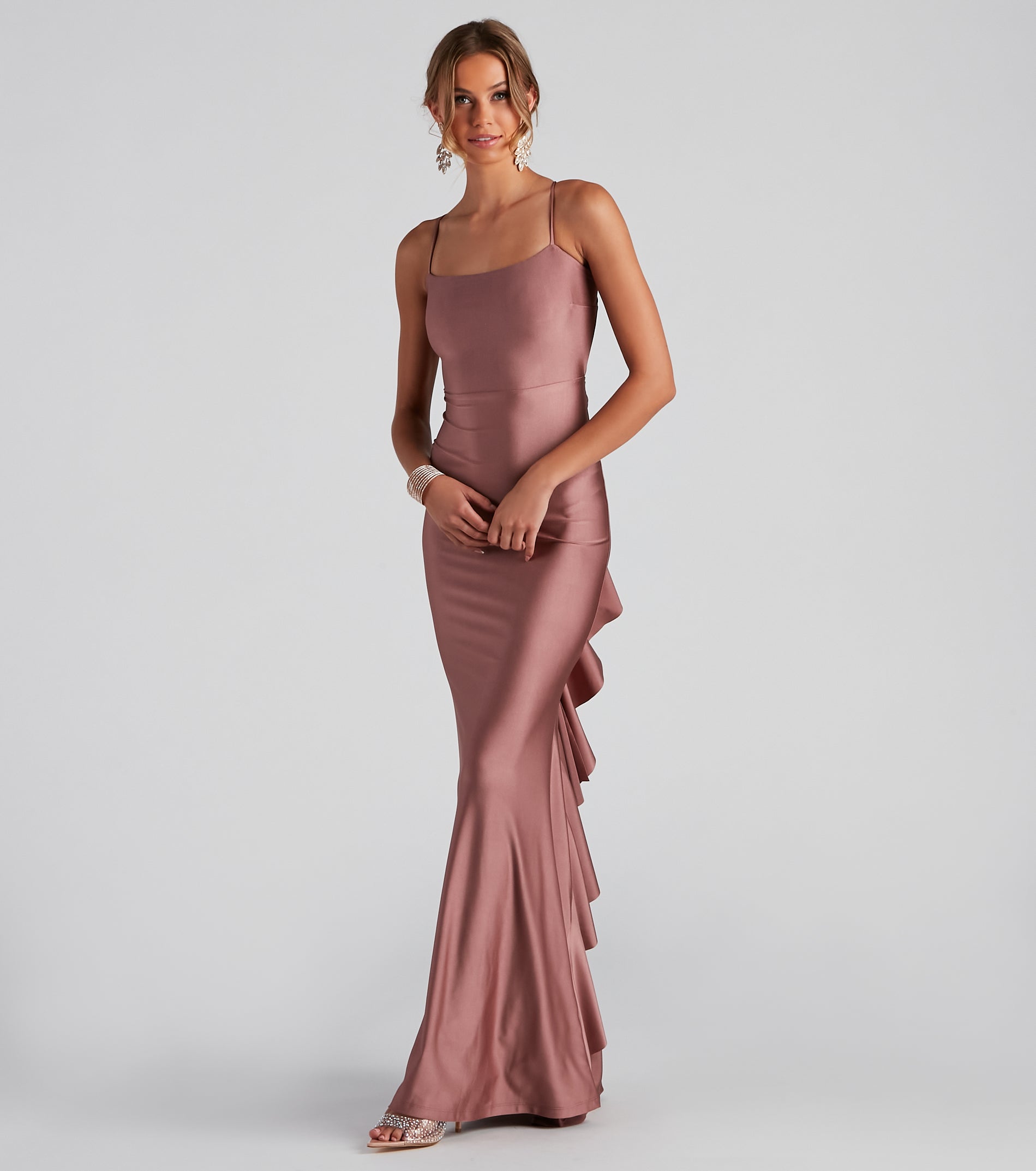 Meadow Formal Open Back Ruffled Dress - ROSE GOLD