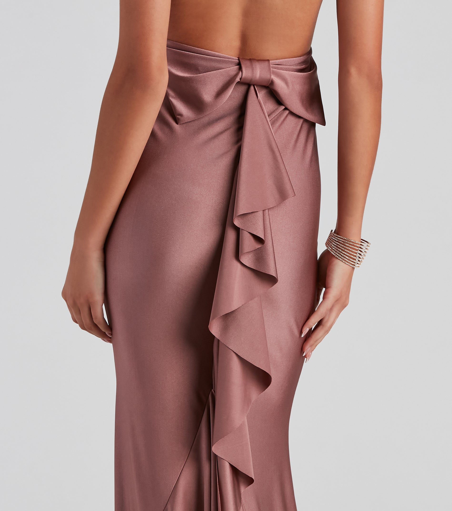 Meadow Formal Open Back Ruffled Dress - ROSE GOLD