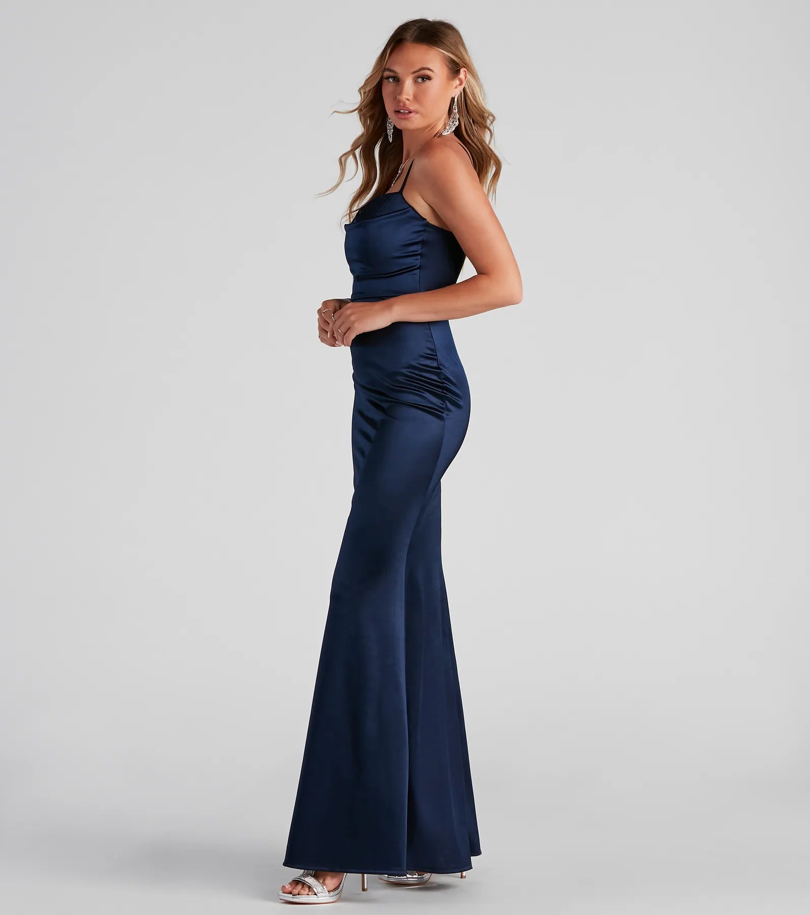 Ciara Sleeveless Satin Formal Dress - NAVY