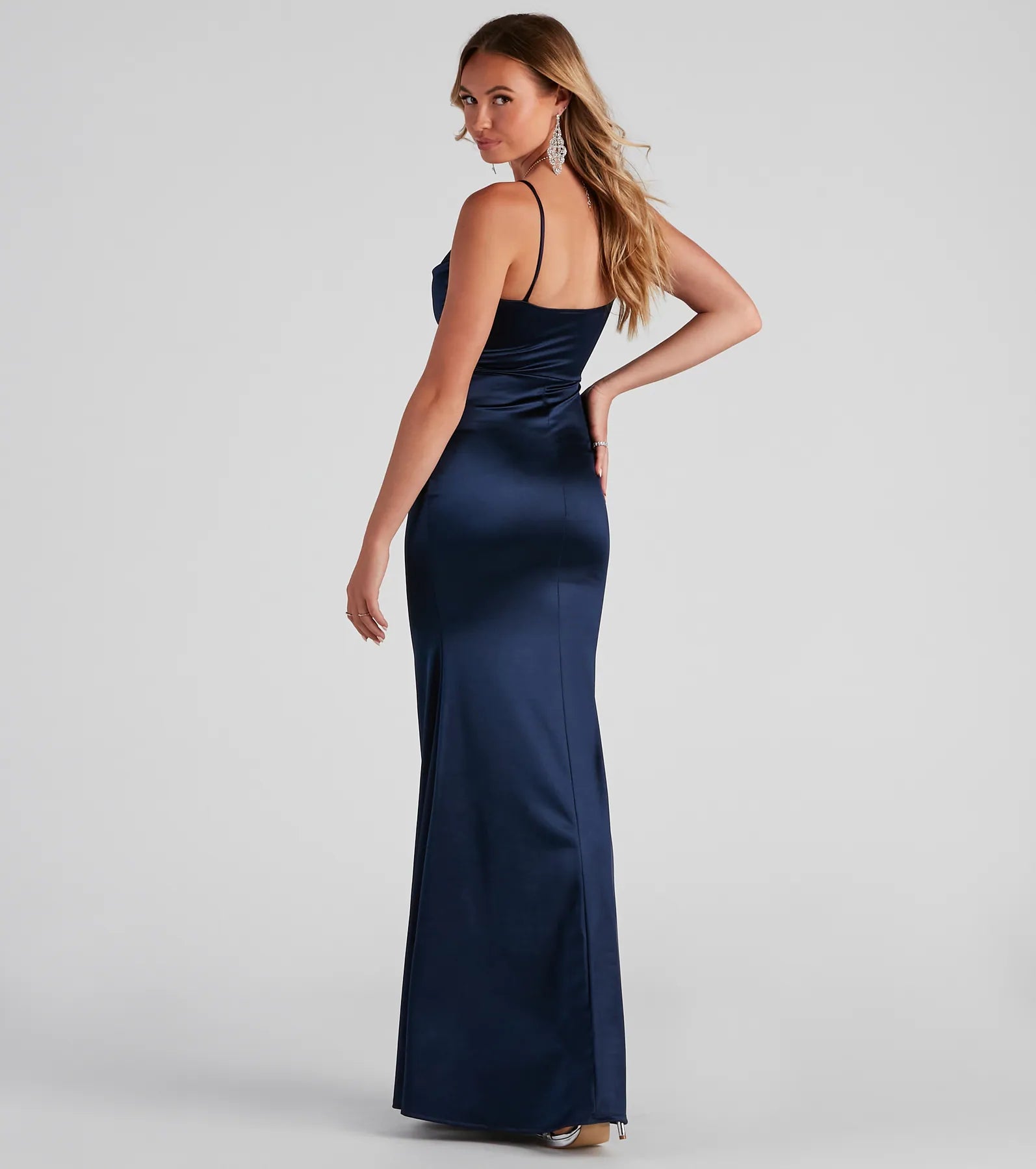 Ciara Sleeveless Satin Formal Dress - NAVY