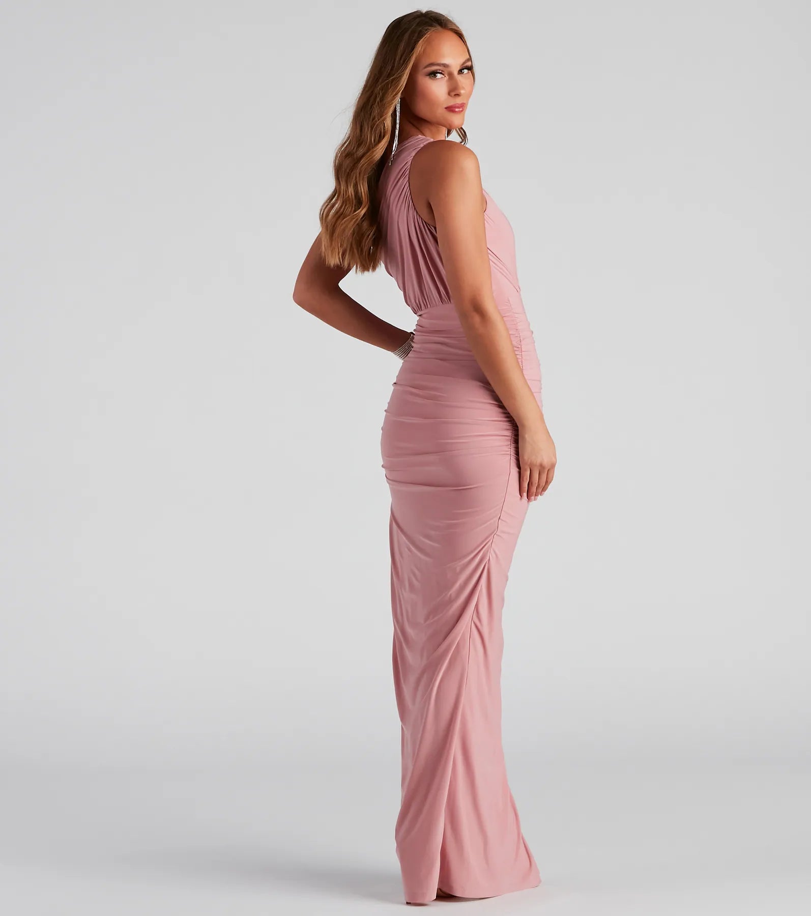 Adora Formal One-Shoulder Ruched Dress - MAUVE