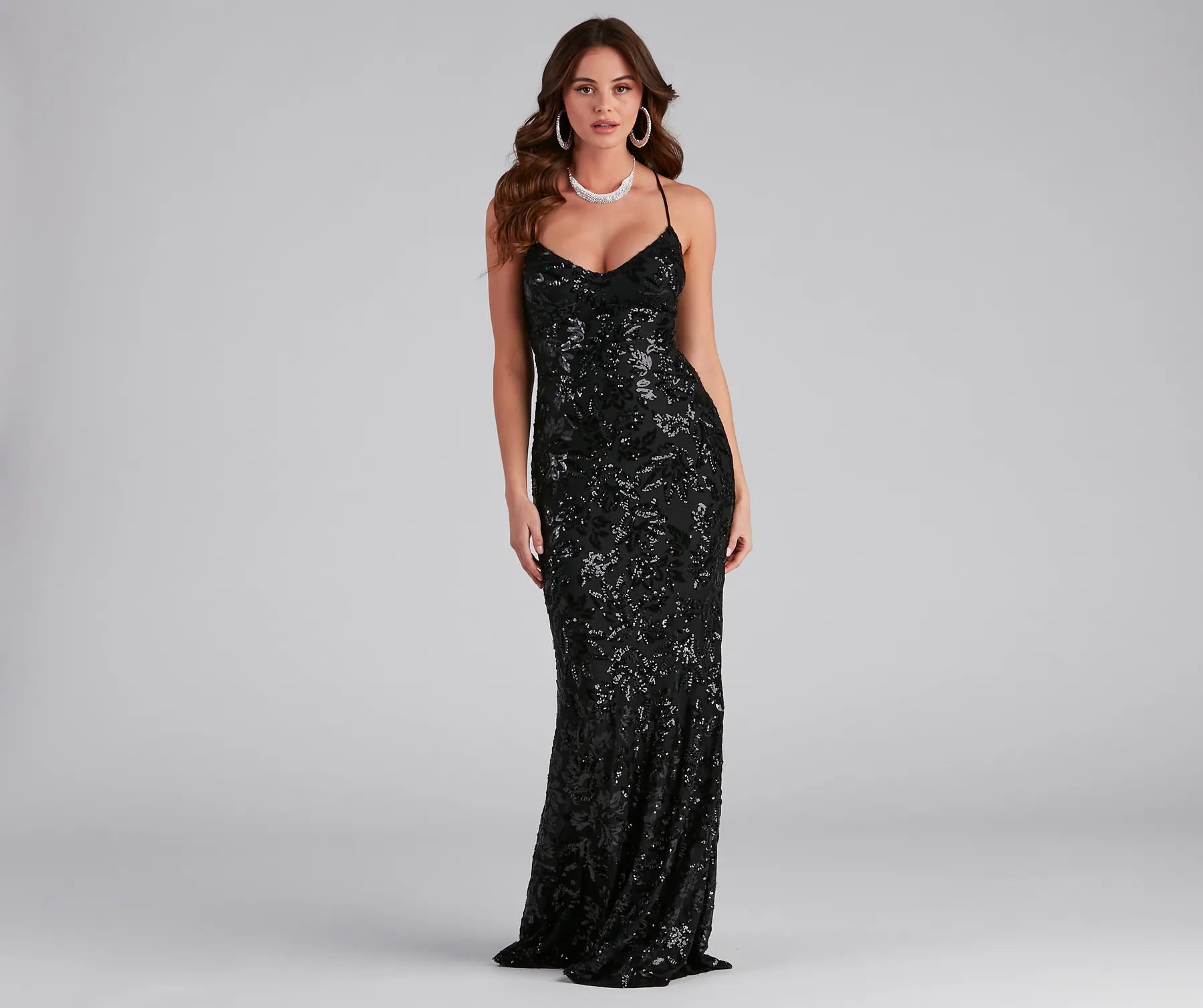 Marleigh Formal Sequin Scroll Dress - BLACK