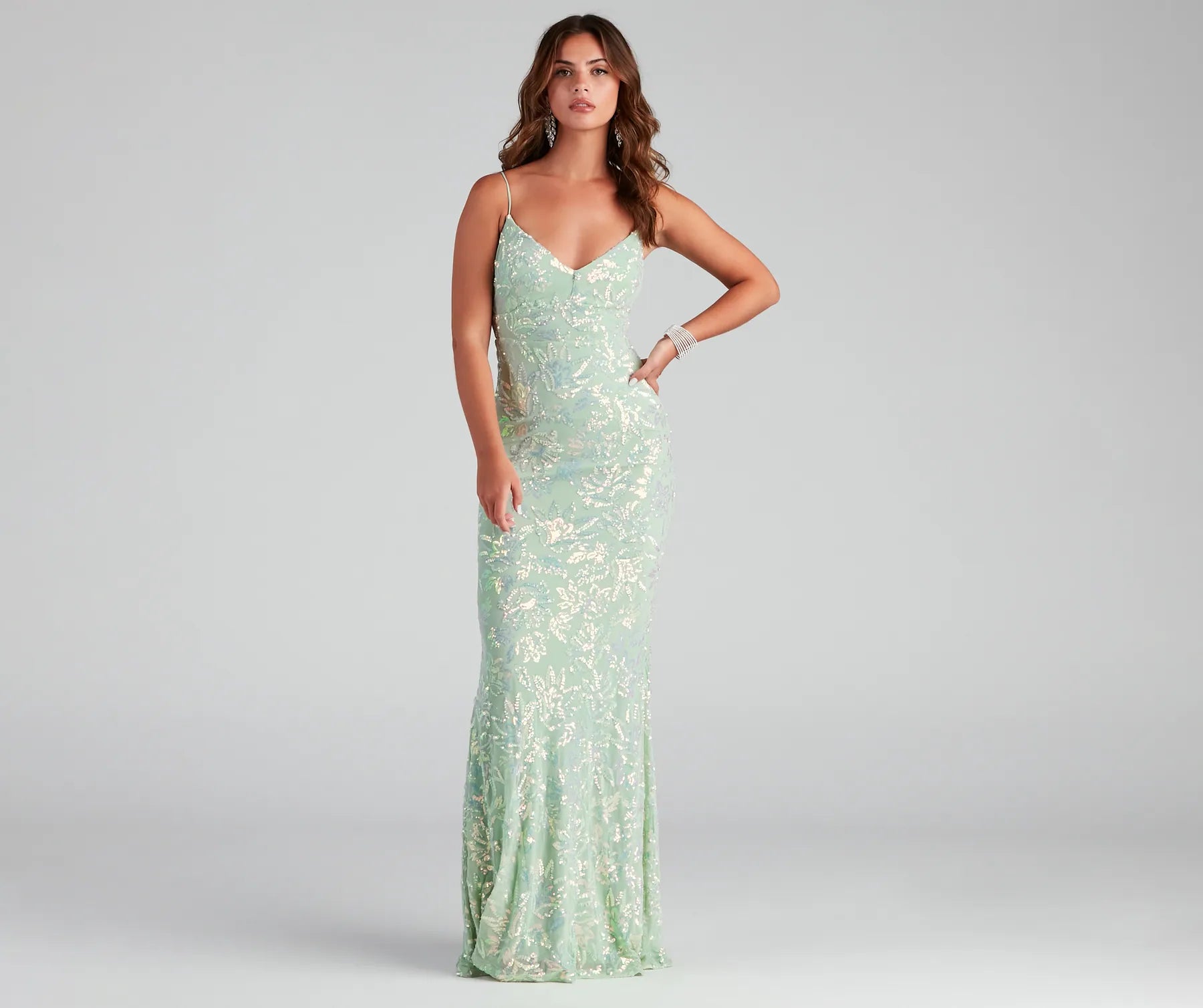 Marleigh Formal Sequin Scroll Dress - SAGE