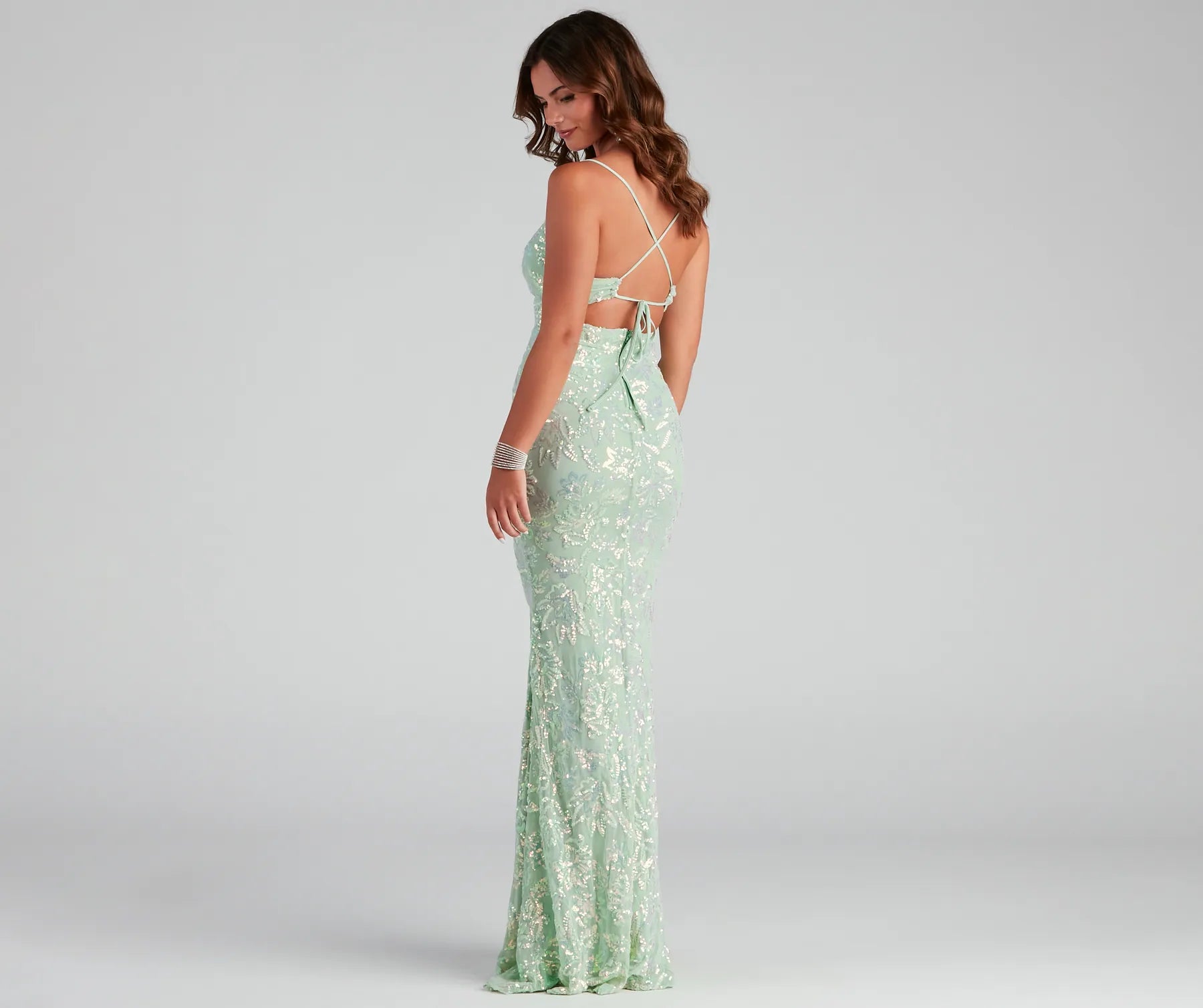 Marleigh Formal Sequin Scroll Dress - SAGE
