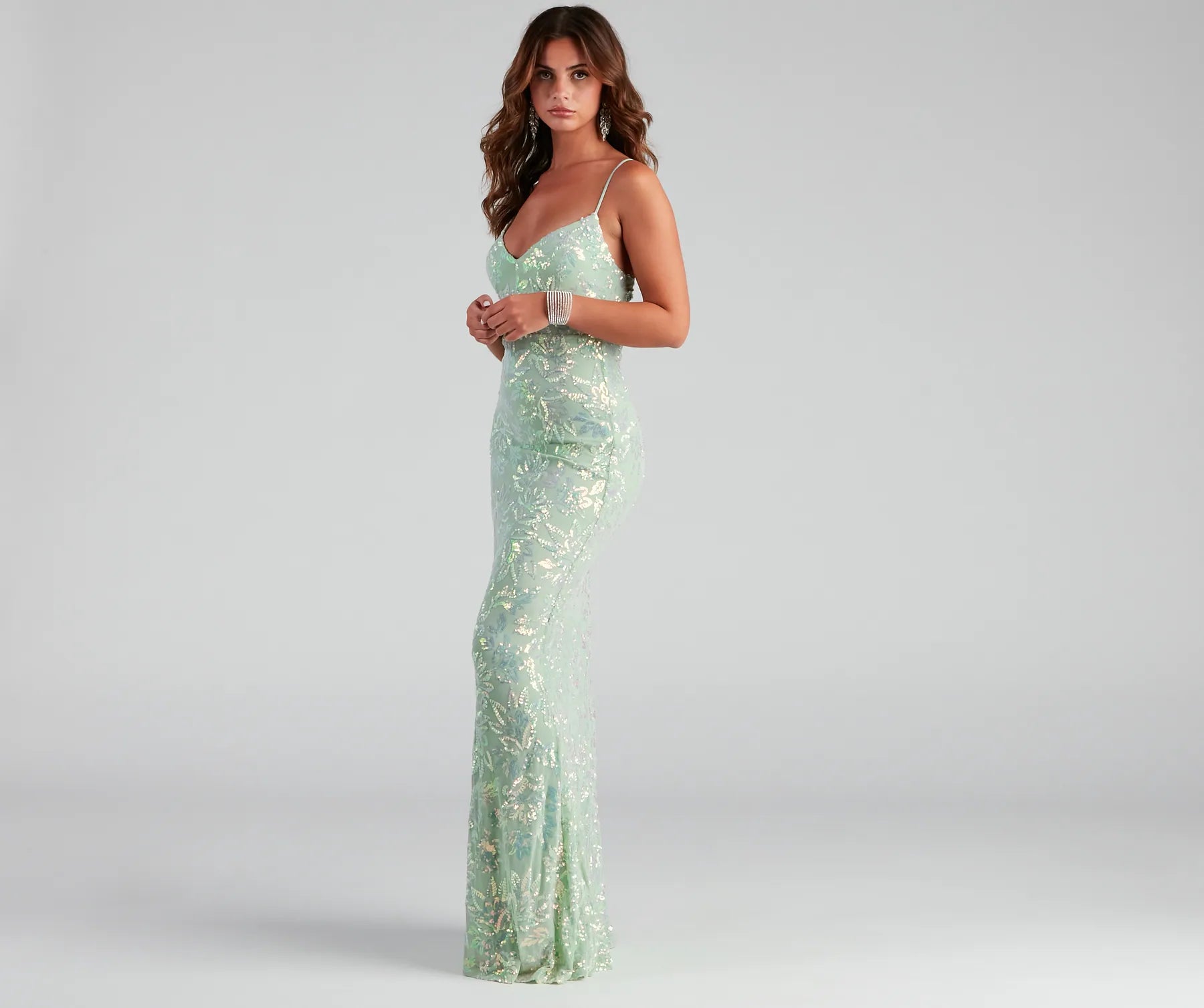 Marleigh Formal Sequin Scroll Dress - SAGE