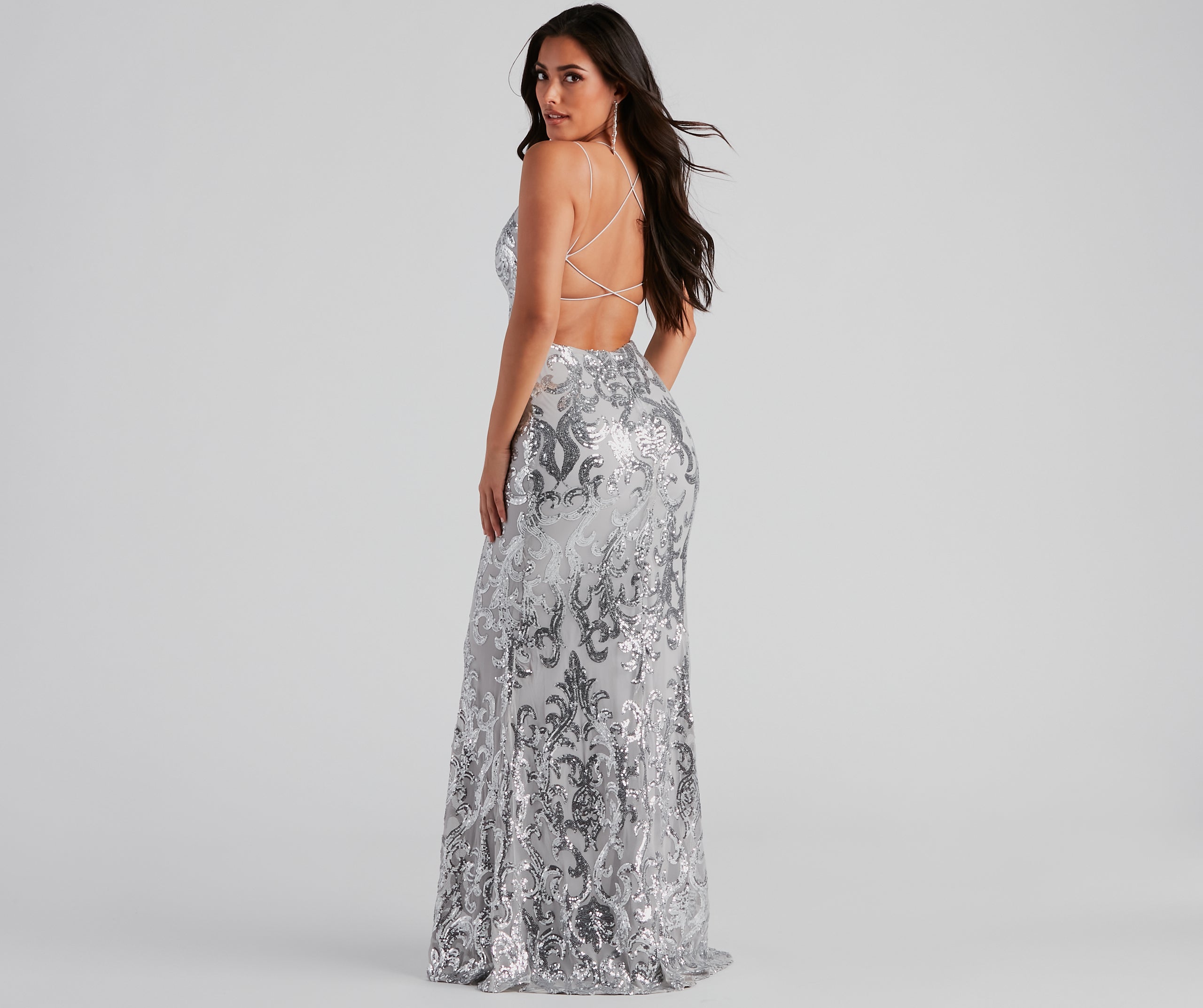 Lila Formal Open-Back Sequin Mermaid Dress - SILVER