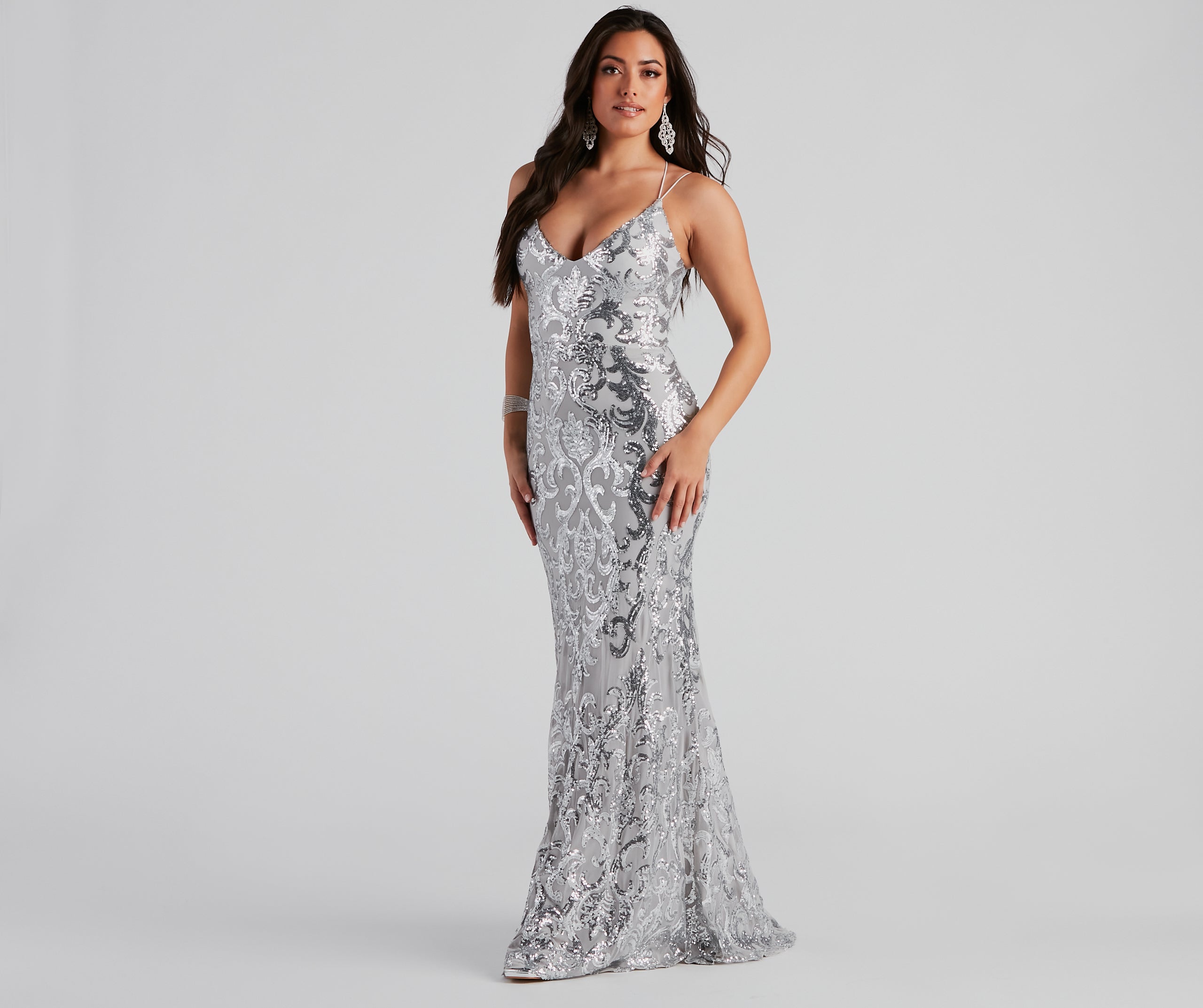 Lila Formal Open-Back Sequin Mermaid Dress - SILVER