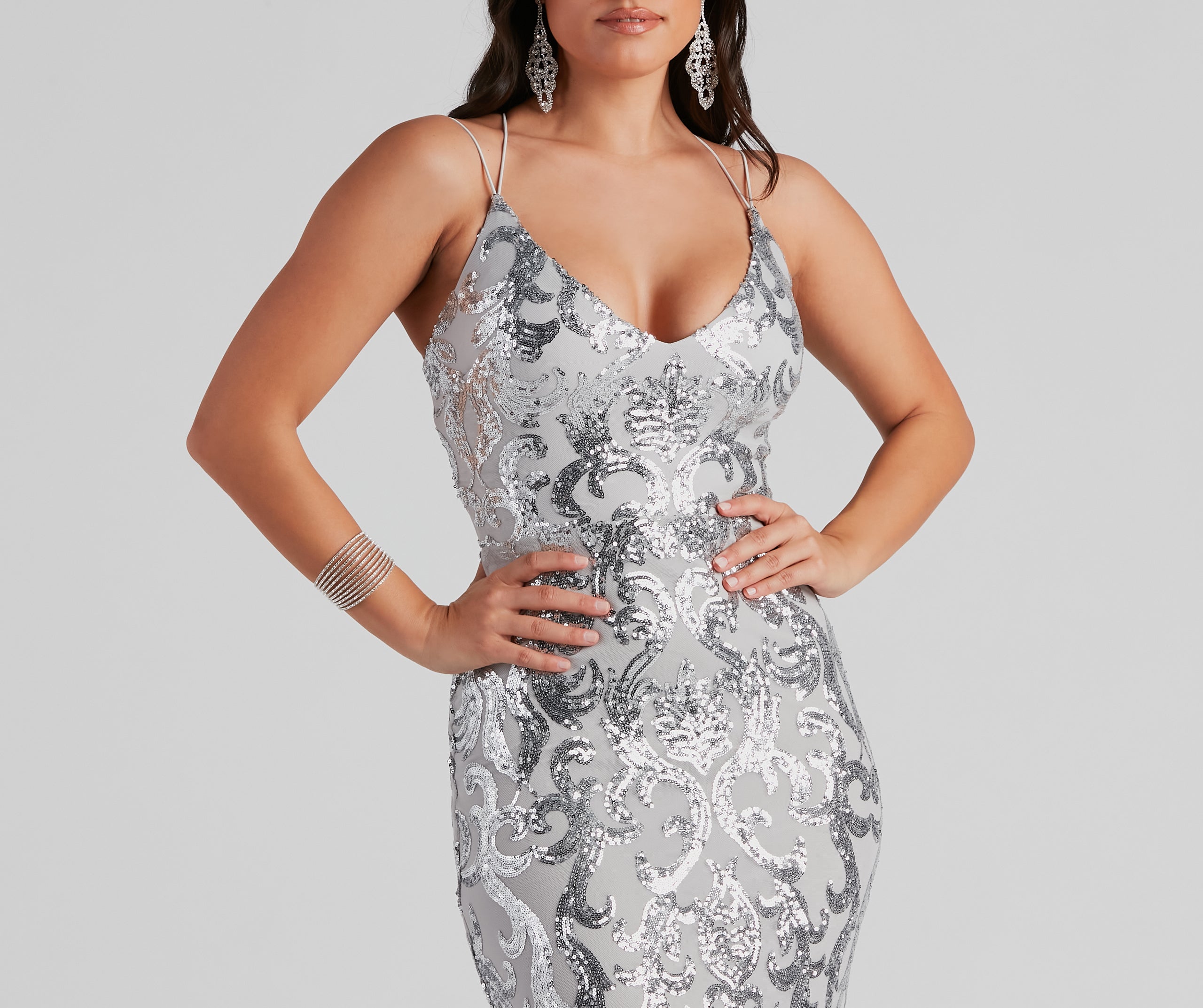 Lila Formal Open-Back Sequin Mermaid Dress - SILVER