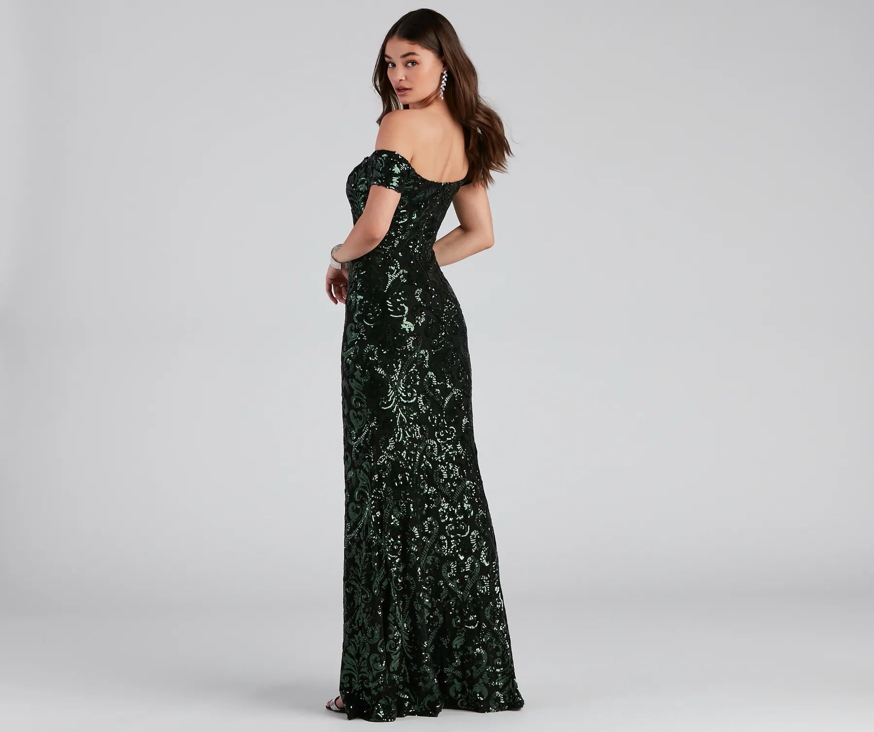 Carter Sequin Scroll A-Line Formal Dress - BLACK
