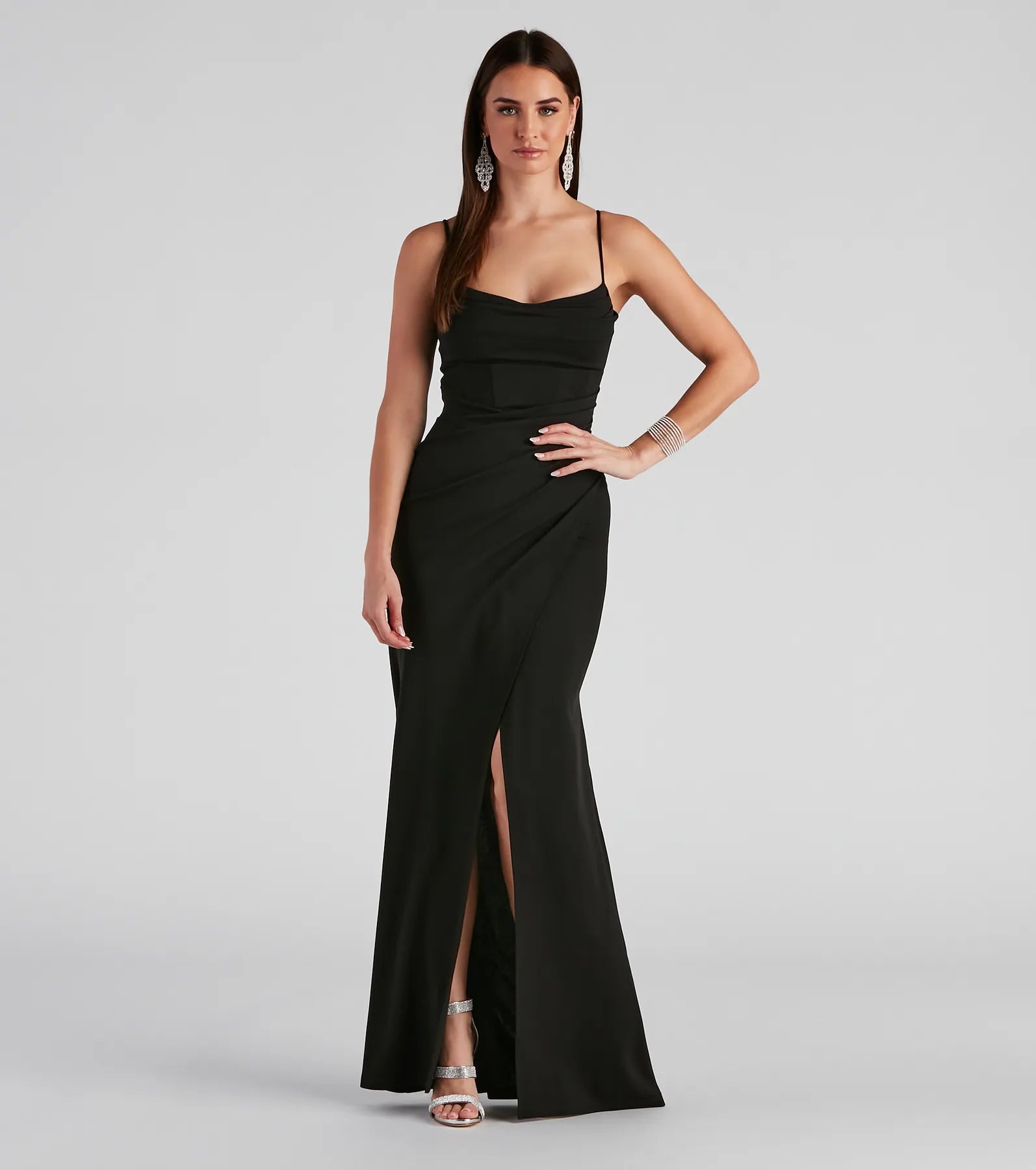 Tillie Formal Corset Crepe Dress - BLACK