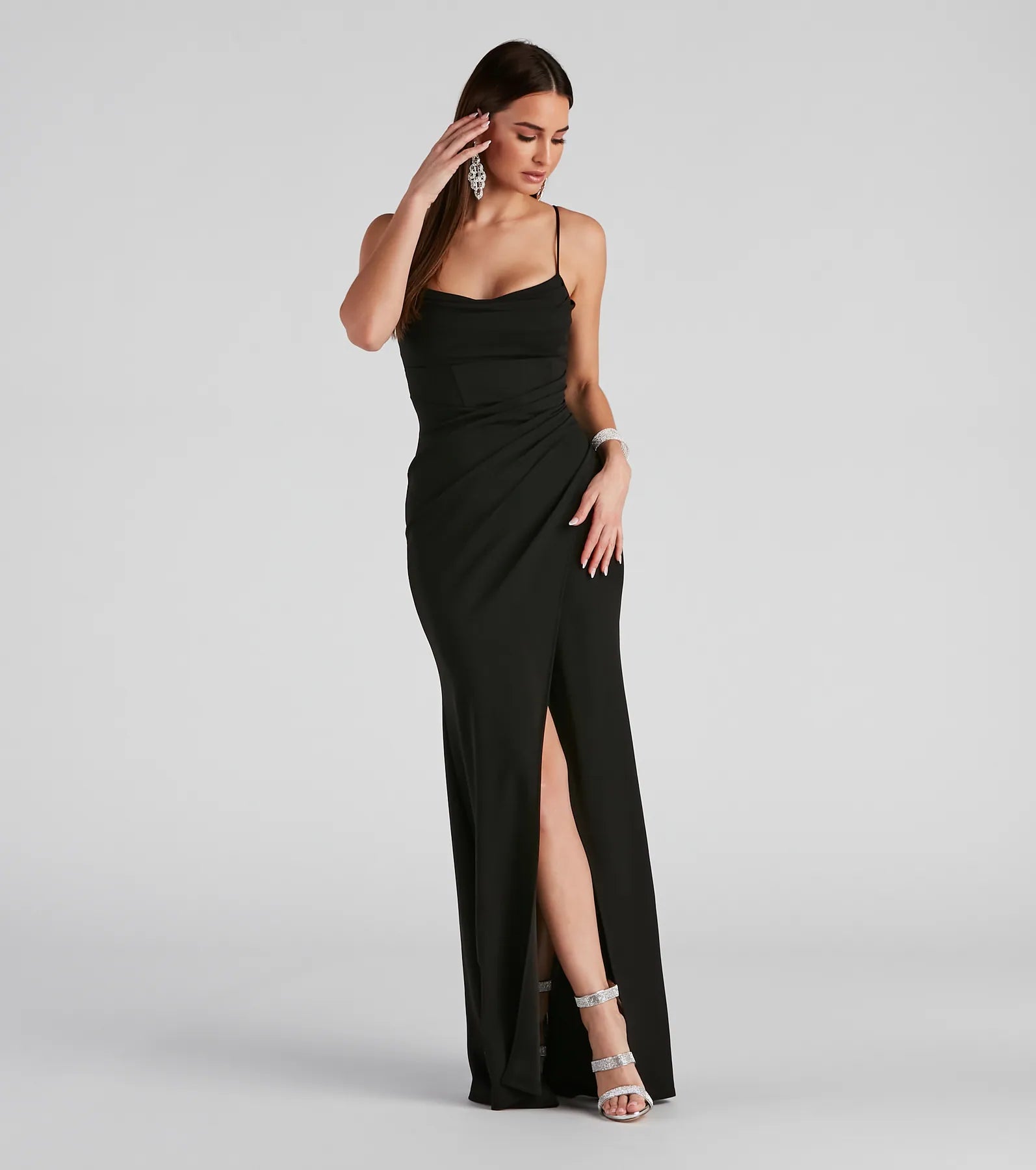 Tillie Formal Corset Crepe Dress - BLACK