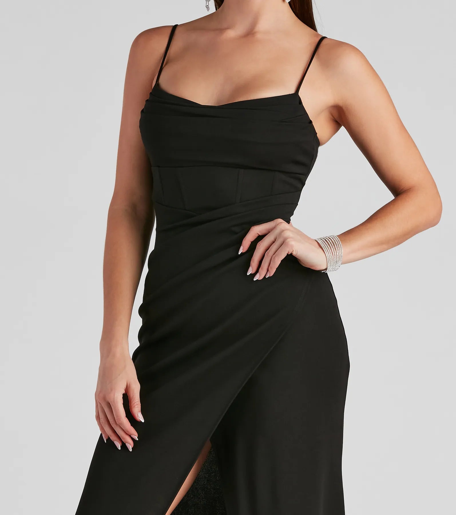 Tillie Formal Corset Crepe Dress - BLACK