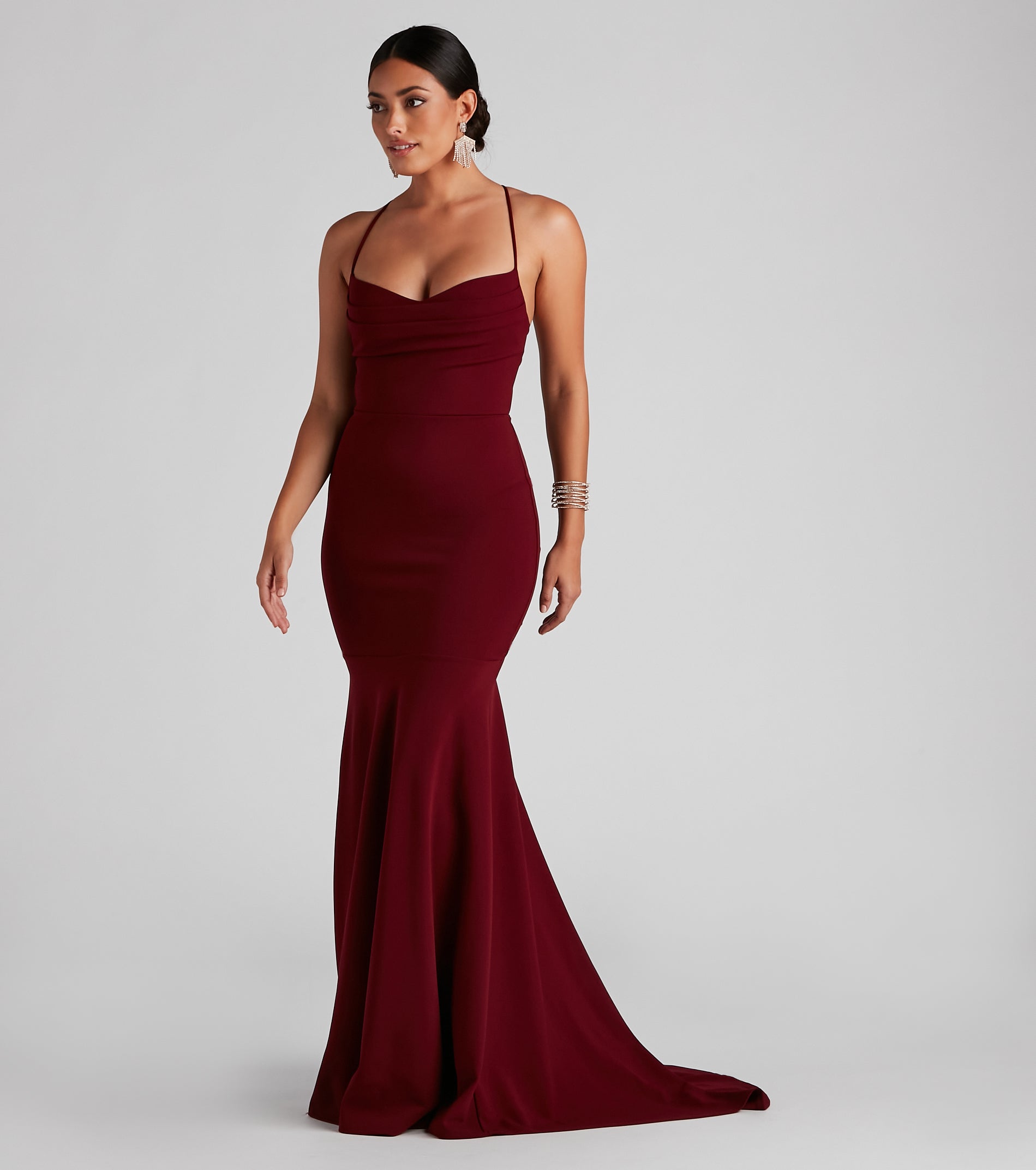 Kaiana Formal Crepe Mermaid Dress - BURGUNDY