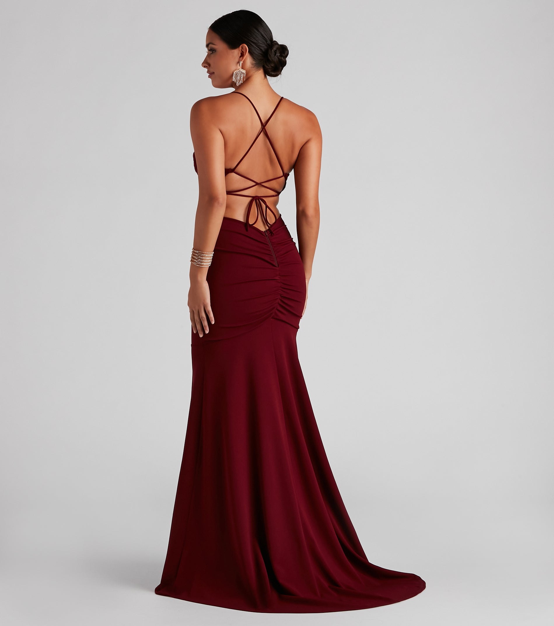 Kaiana Formal Crepe Mermaid Dress - BURGUNDY