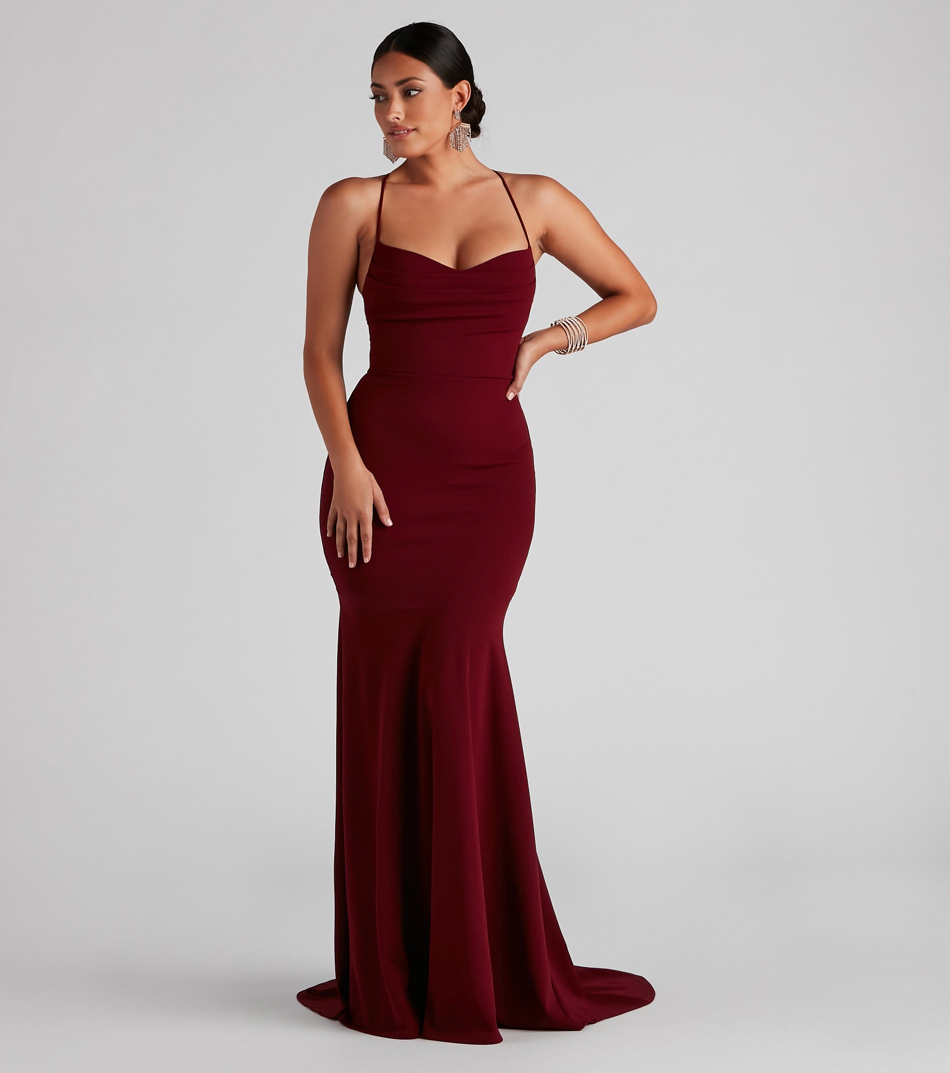 Kaiana Formal Crepe Mermaid Dress - BURGUNDY