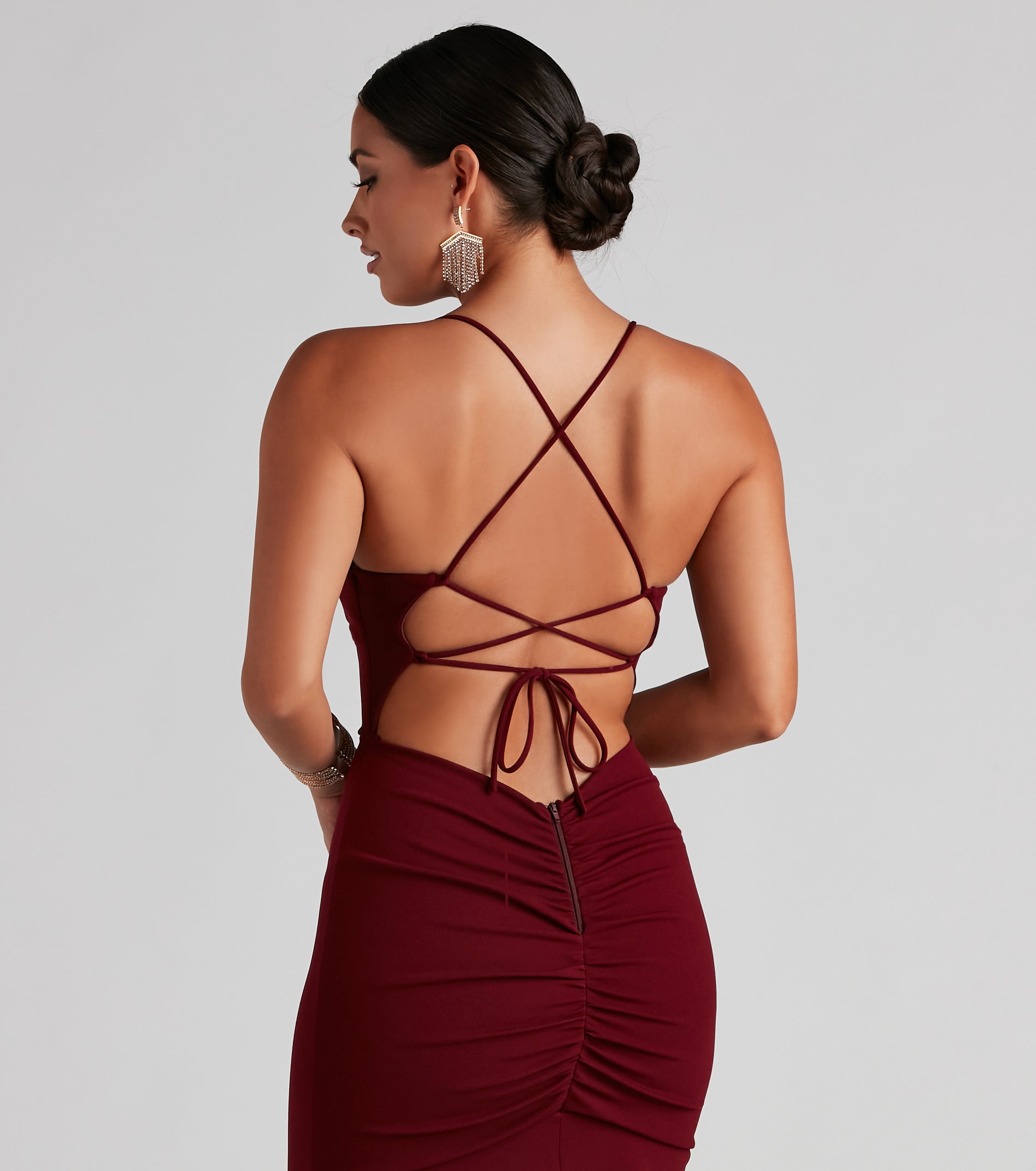 Kaiana Formal Crepe Mermaid Dress - BURGUNDY