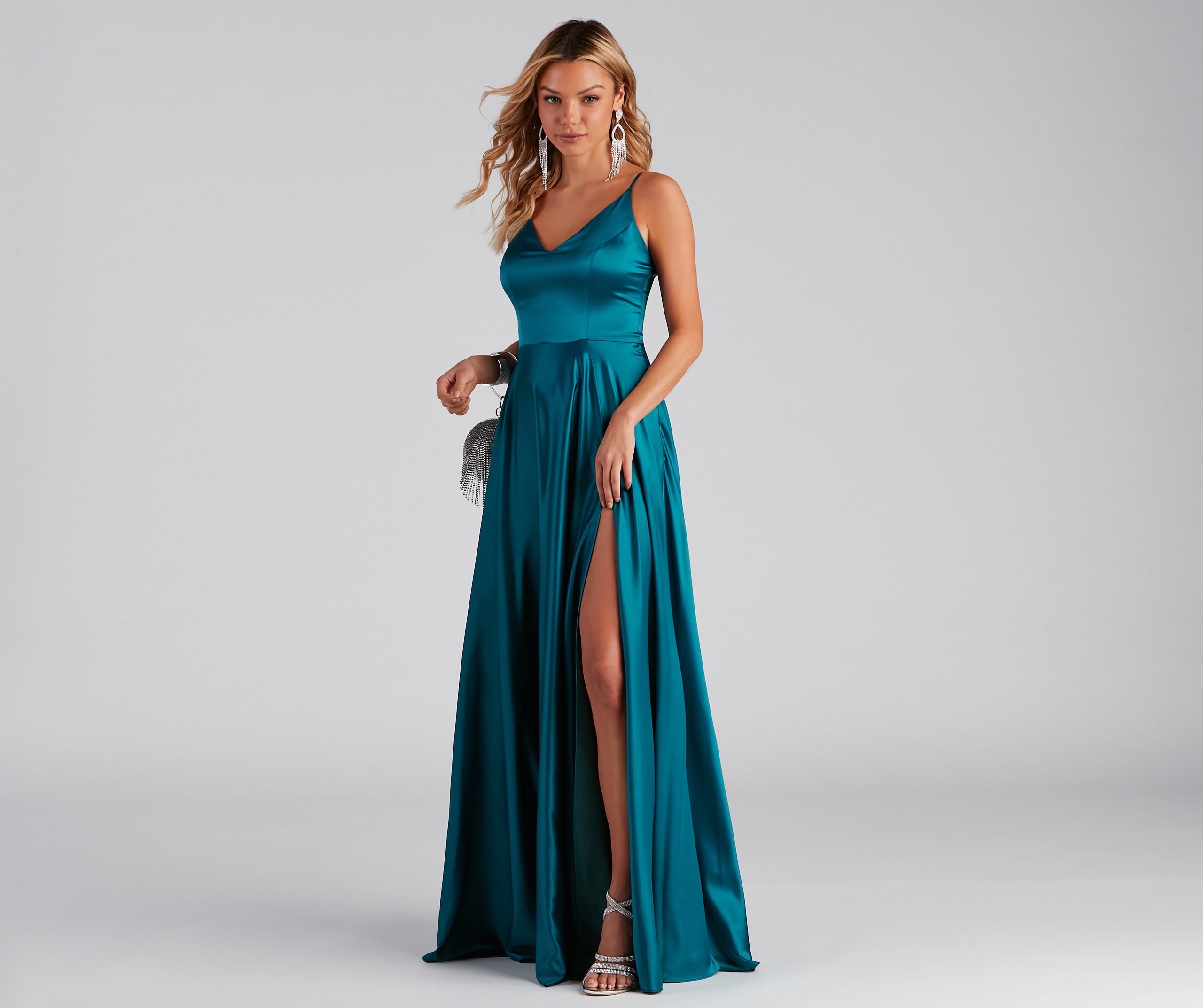 Juliet Formal High Slit Dress - TEAL