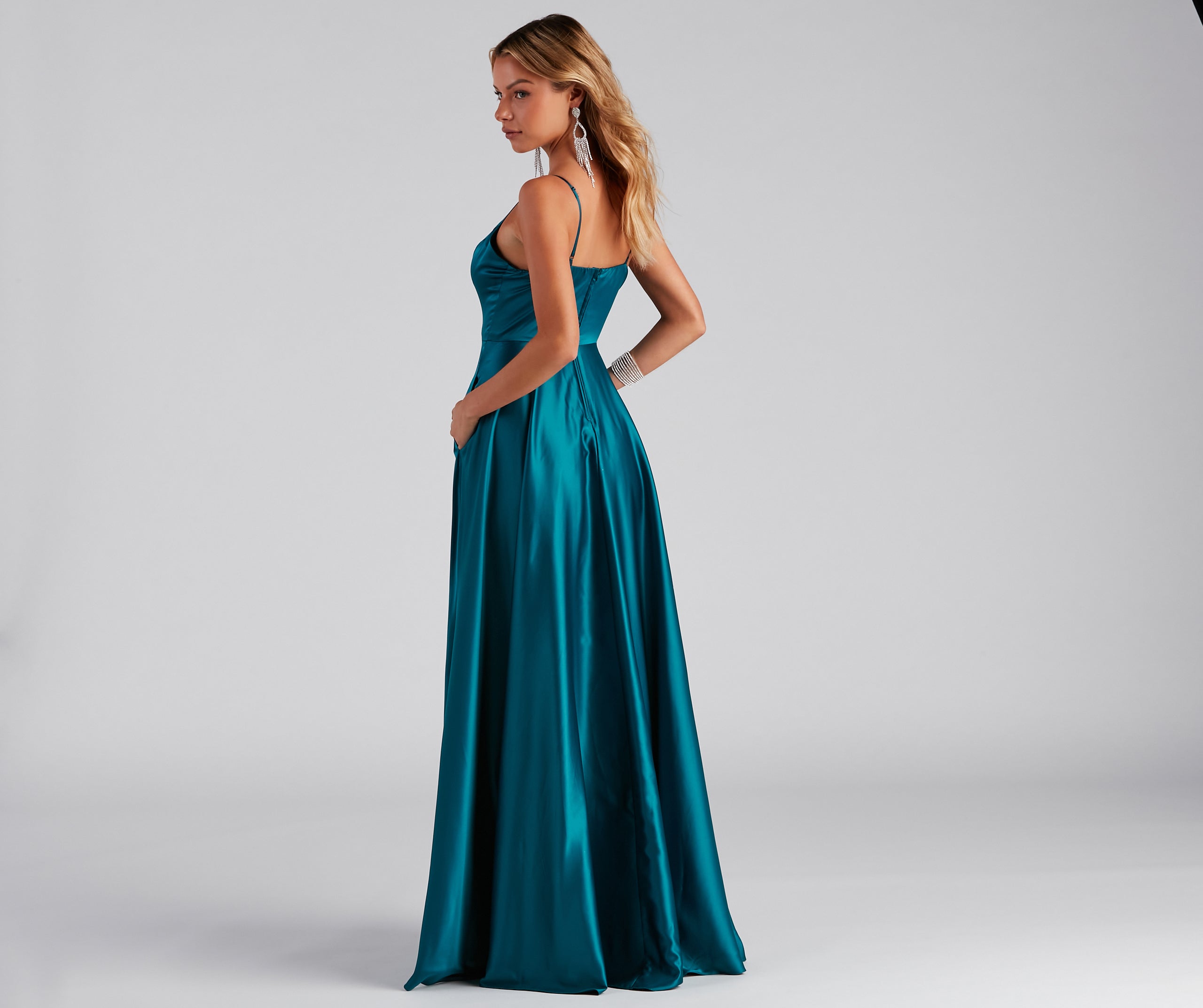 Juliet Formal High Slit Dress - TEAL