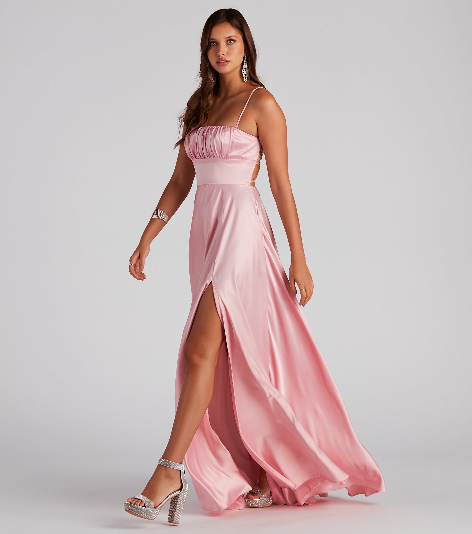 Jenny A-Line Satin Formal Dress - ROSE