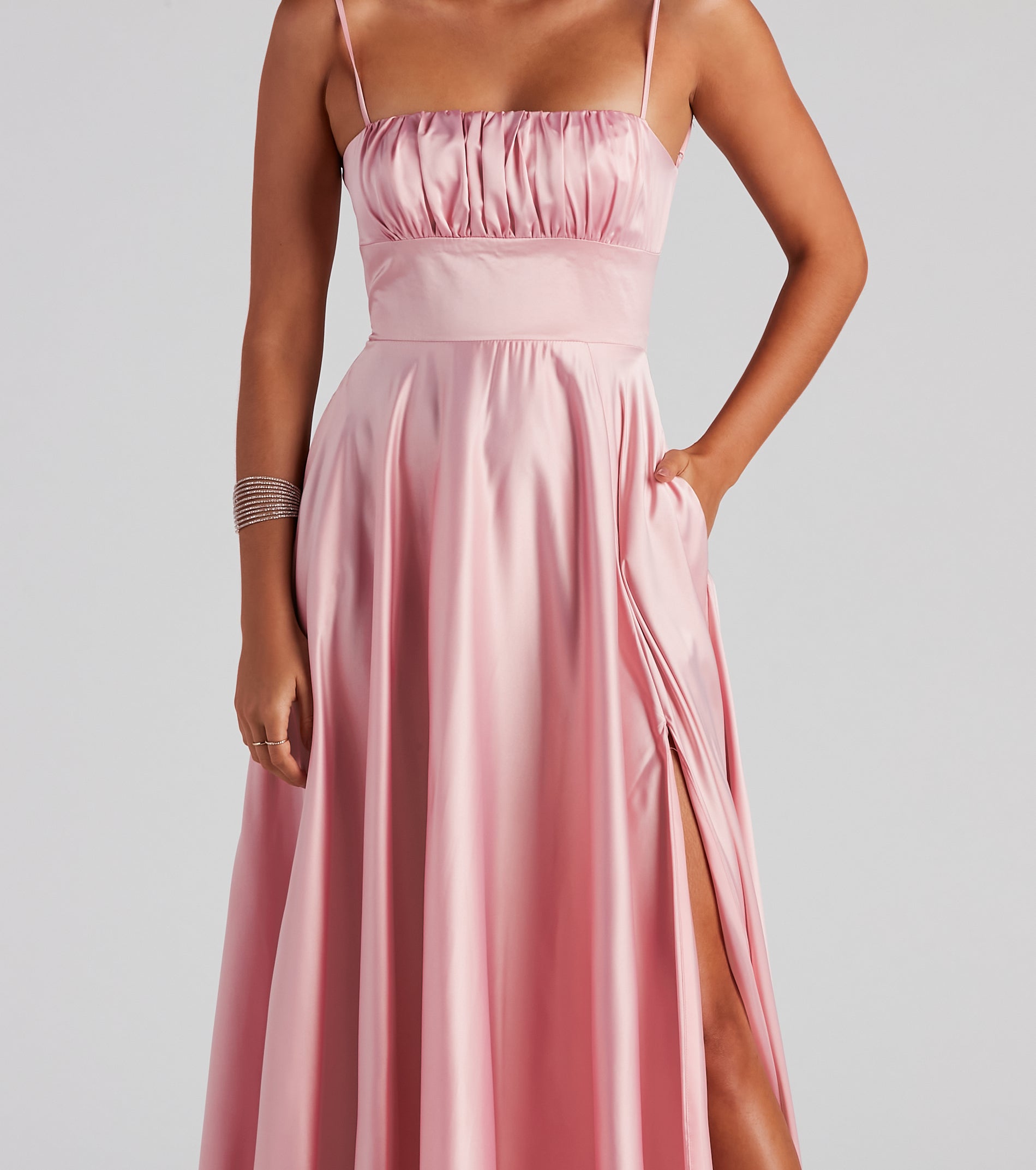 Jenny A-Line Satin Formal Dress - ROSE