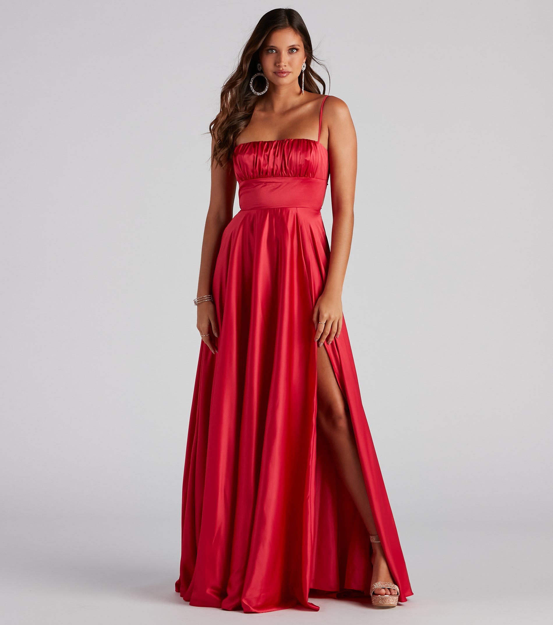 Jenny A-Line Satin Formal Dress - RED-2