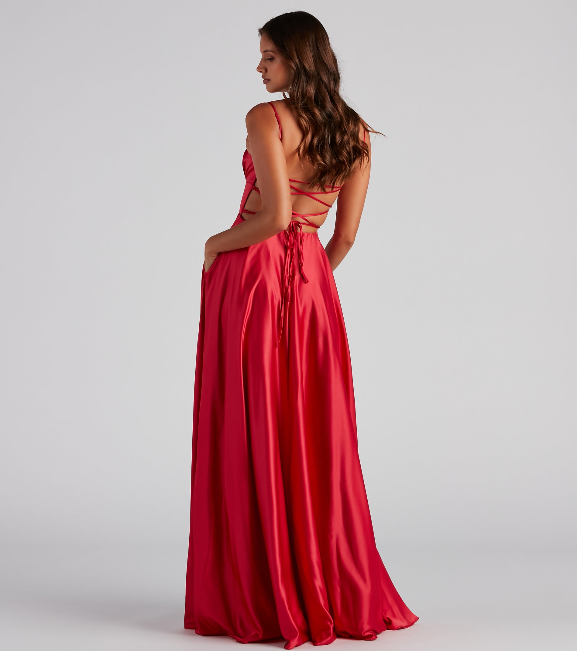 Jenny A-Line Satin Formal Dress - RED-2
