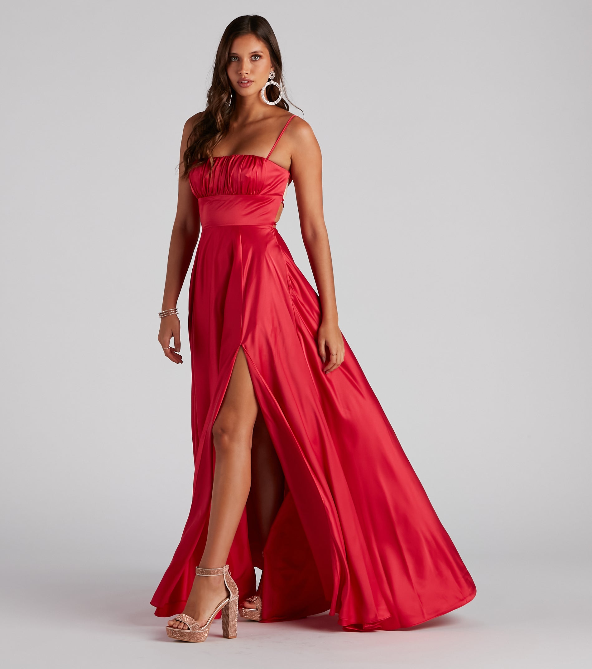 Jenny A-Line Satin Formal Dress - RED-2
