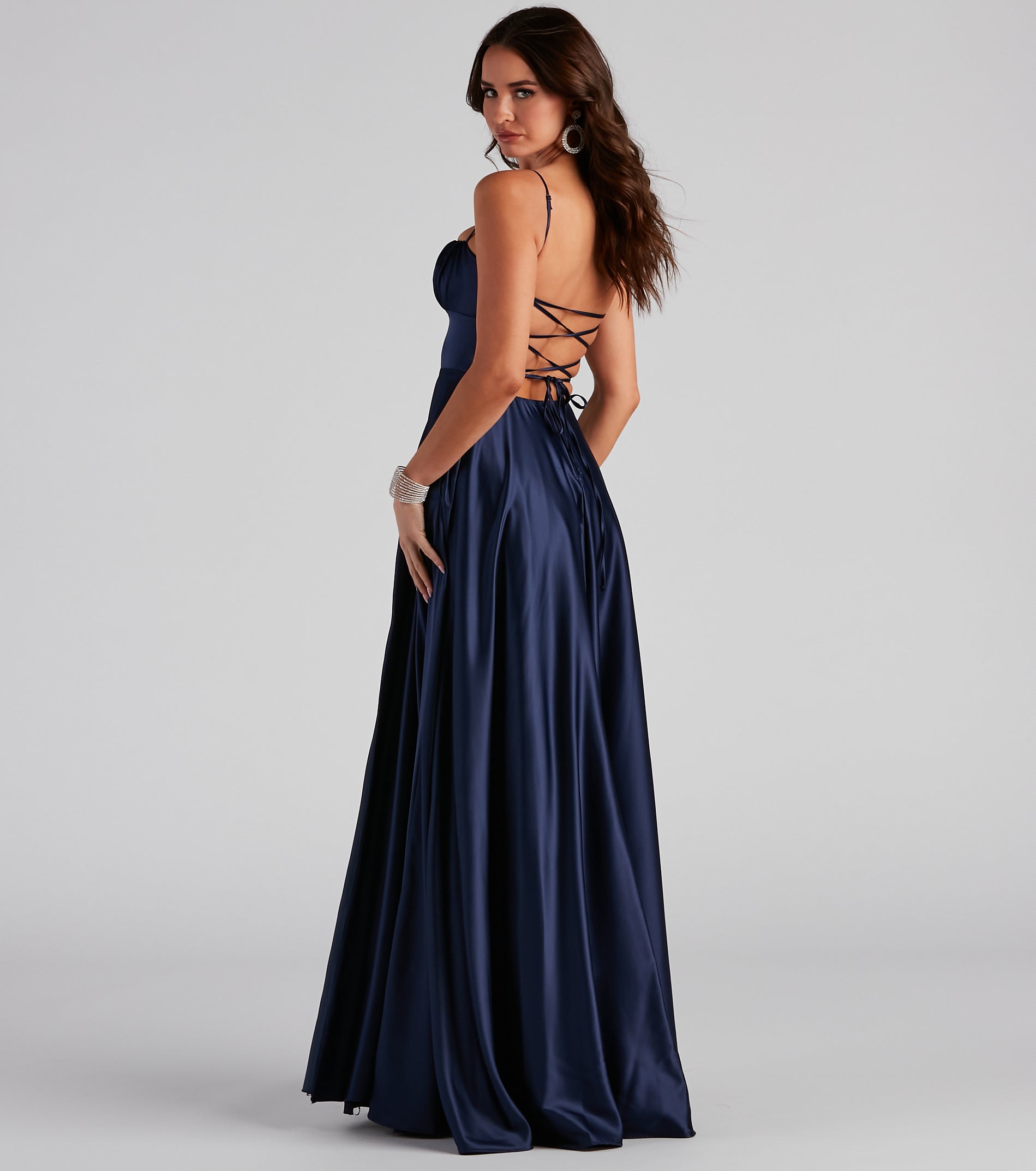Jenny A-Line Satin Formal Dress - NAVY