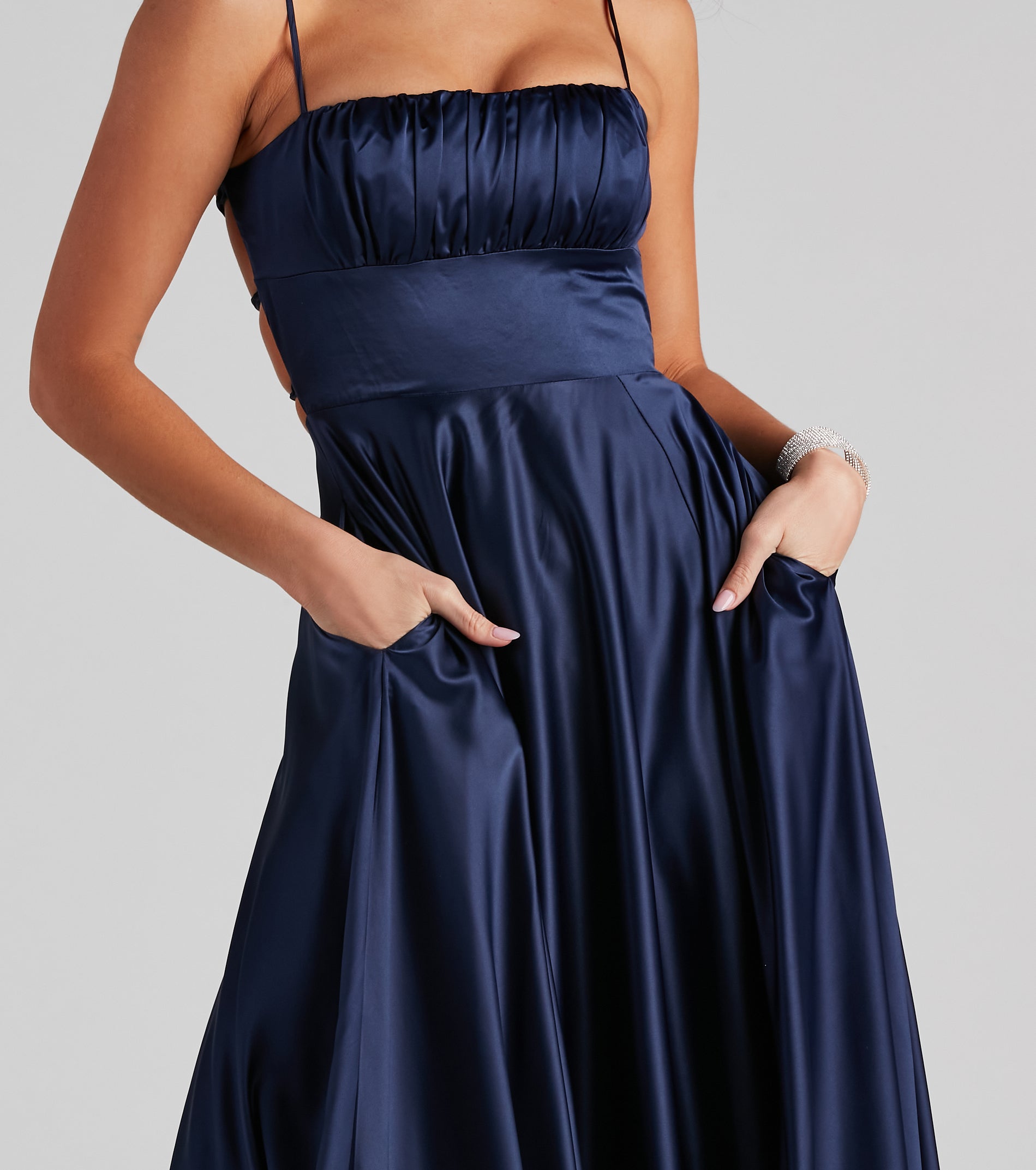 Jenny A-Line Satin Formal Dress - NAVY