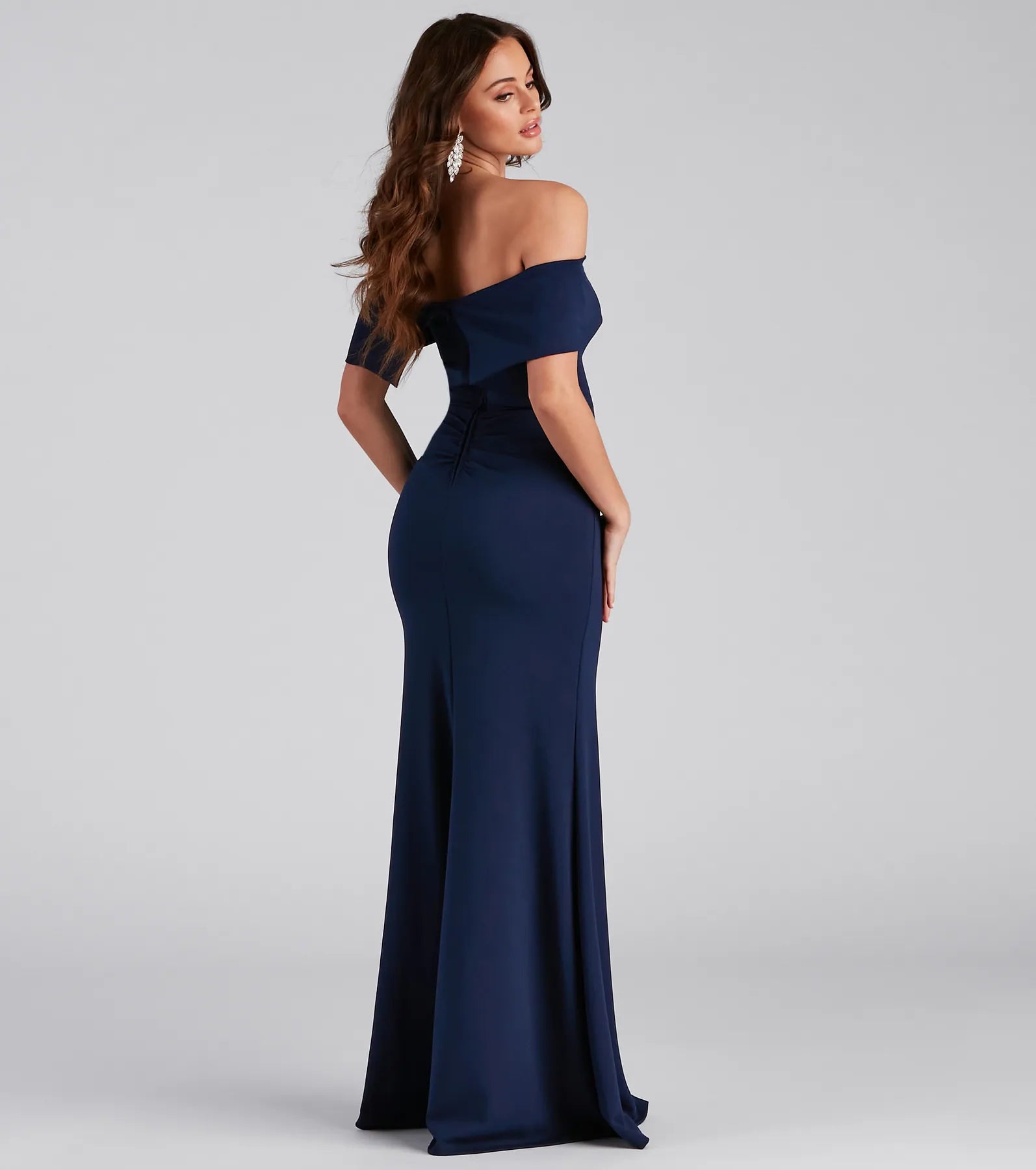 Coralie Off Shoulder Front Slit Dress - NAVY