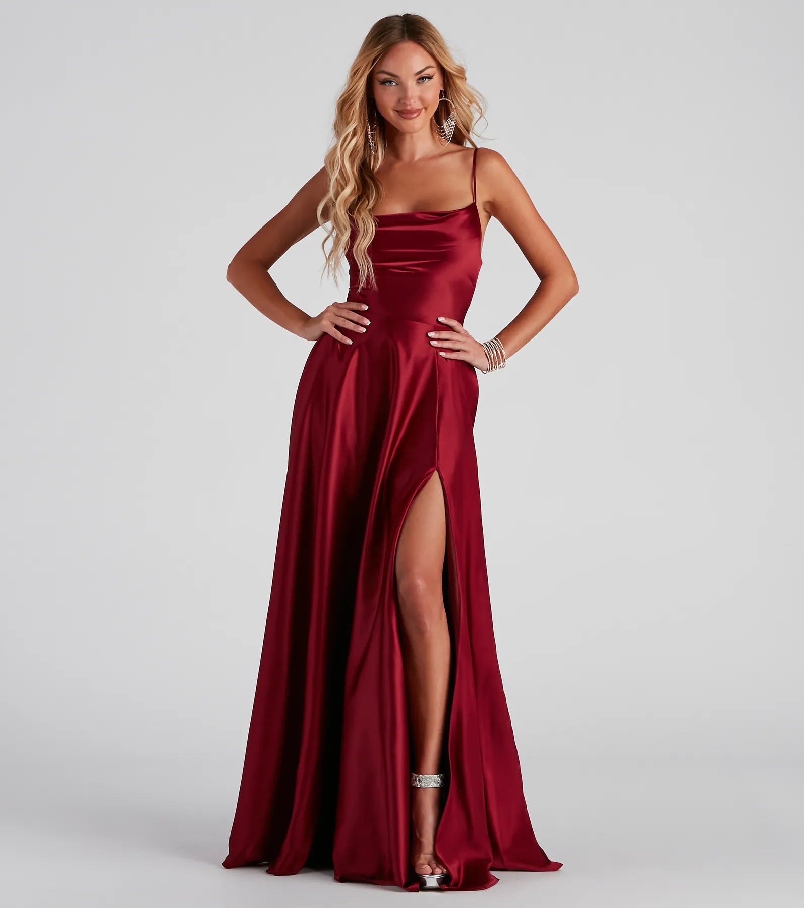 Winslow Formal Satin Lace-Up Dress - WINE