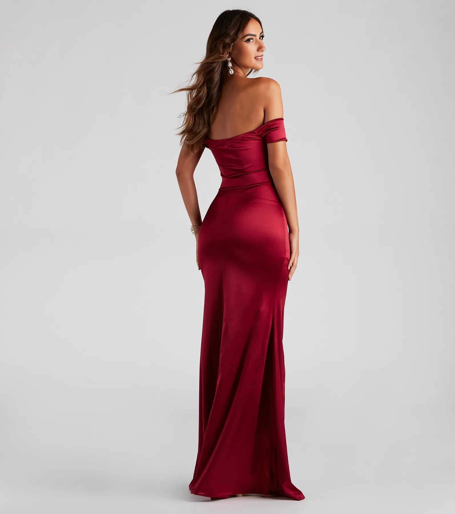 Valencia Formal Off-The-Shoulder Wrap Dress - BURGUNDY