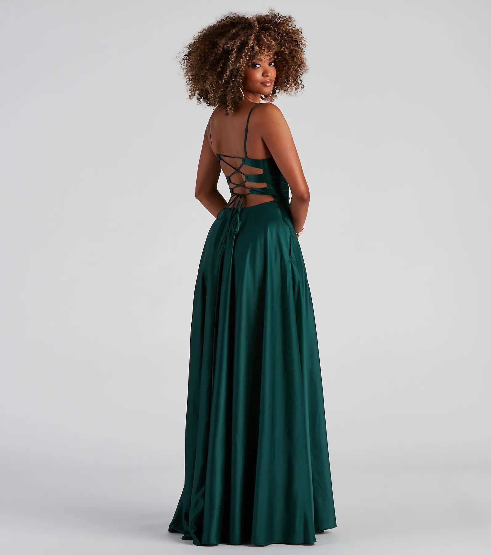 Winslow Formal Satin Lace-Up Dress - HUNTER