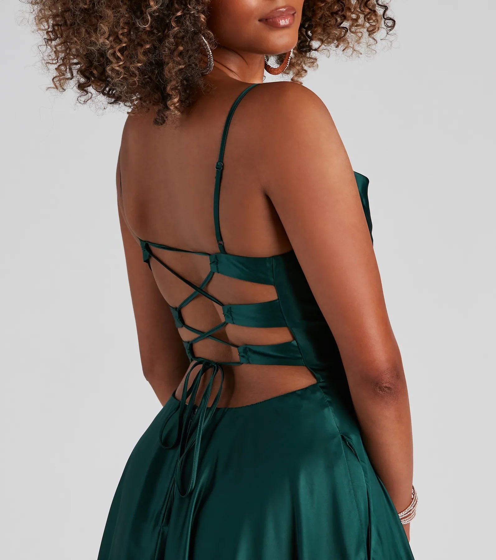 Winslow Formal Satin Lace-Up Dress - HUNTER