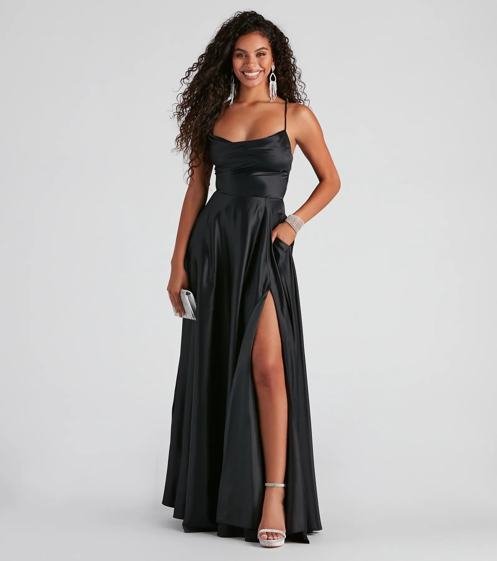 Winslow Formal Satin Lace-Up Dress - BLACK