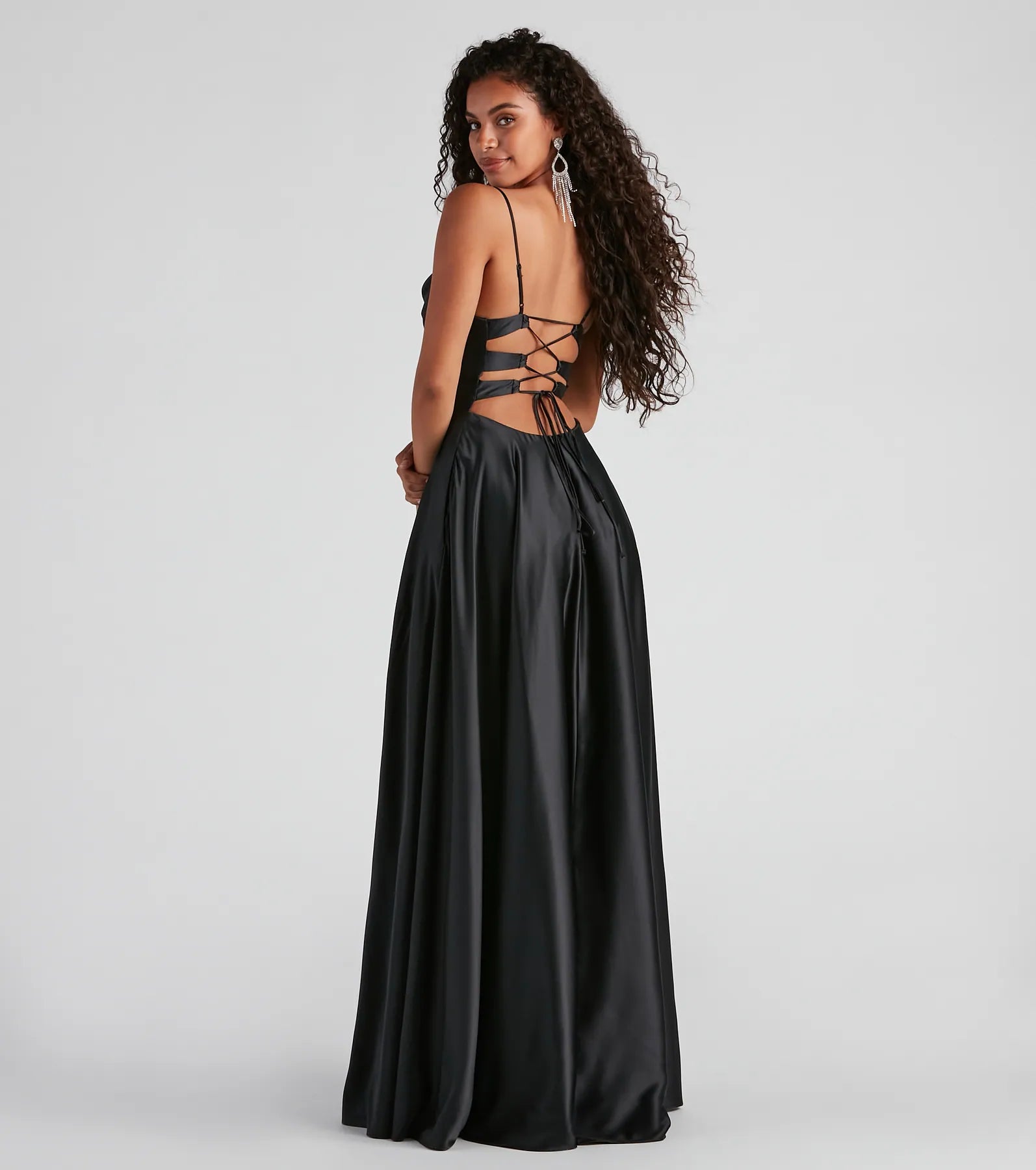 Winslow Formal Satin Lace-Up Dress - BLACK