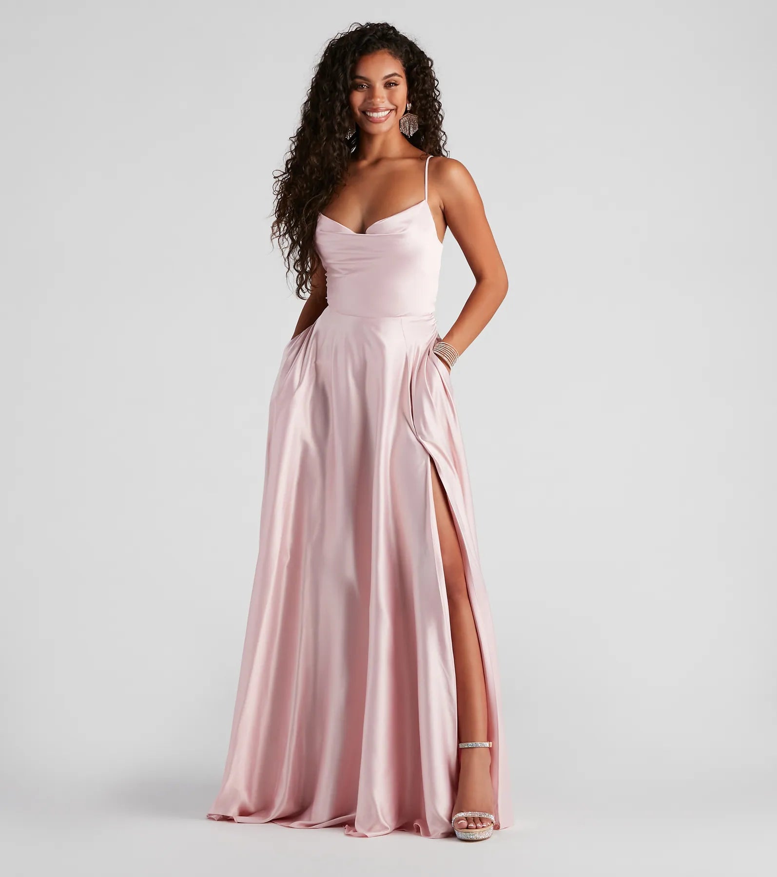 Winslow Formal Satin Lace-Up Dress - ROSE