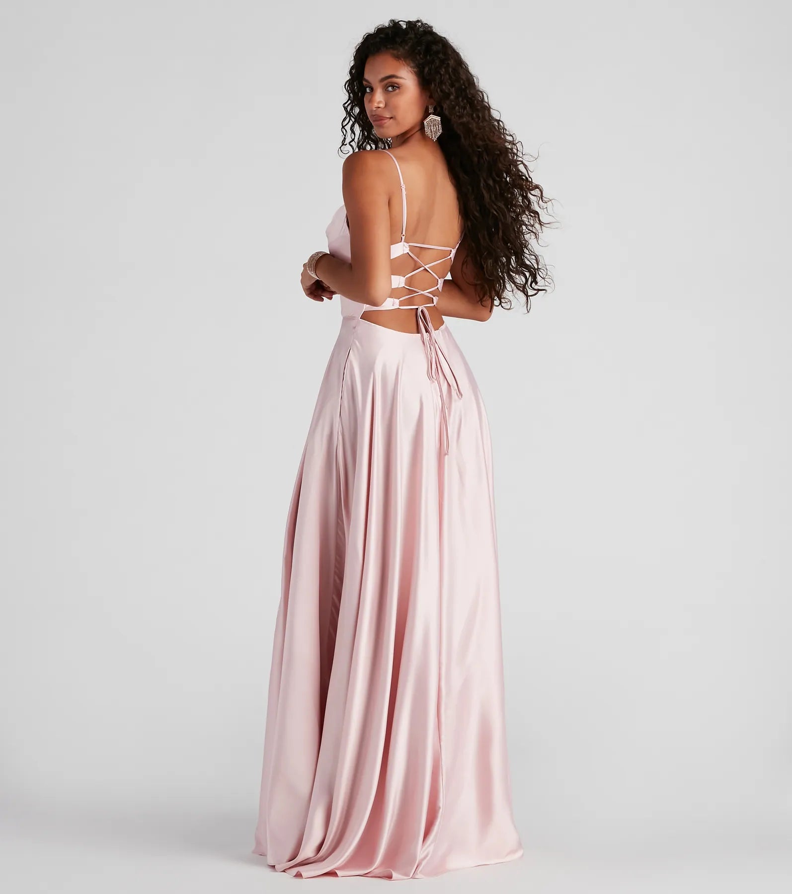 Winslow Formal Satin Lace-Up Dress - ROSE