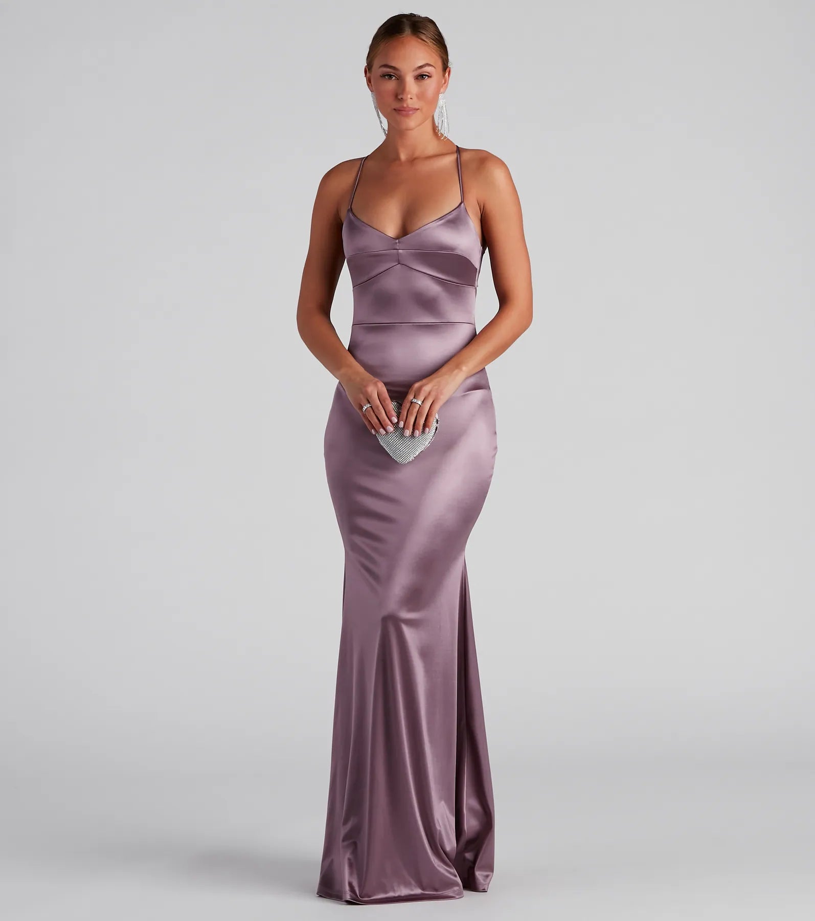 Marsha Formal Satin Tie Back Dress - LAVENDER