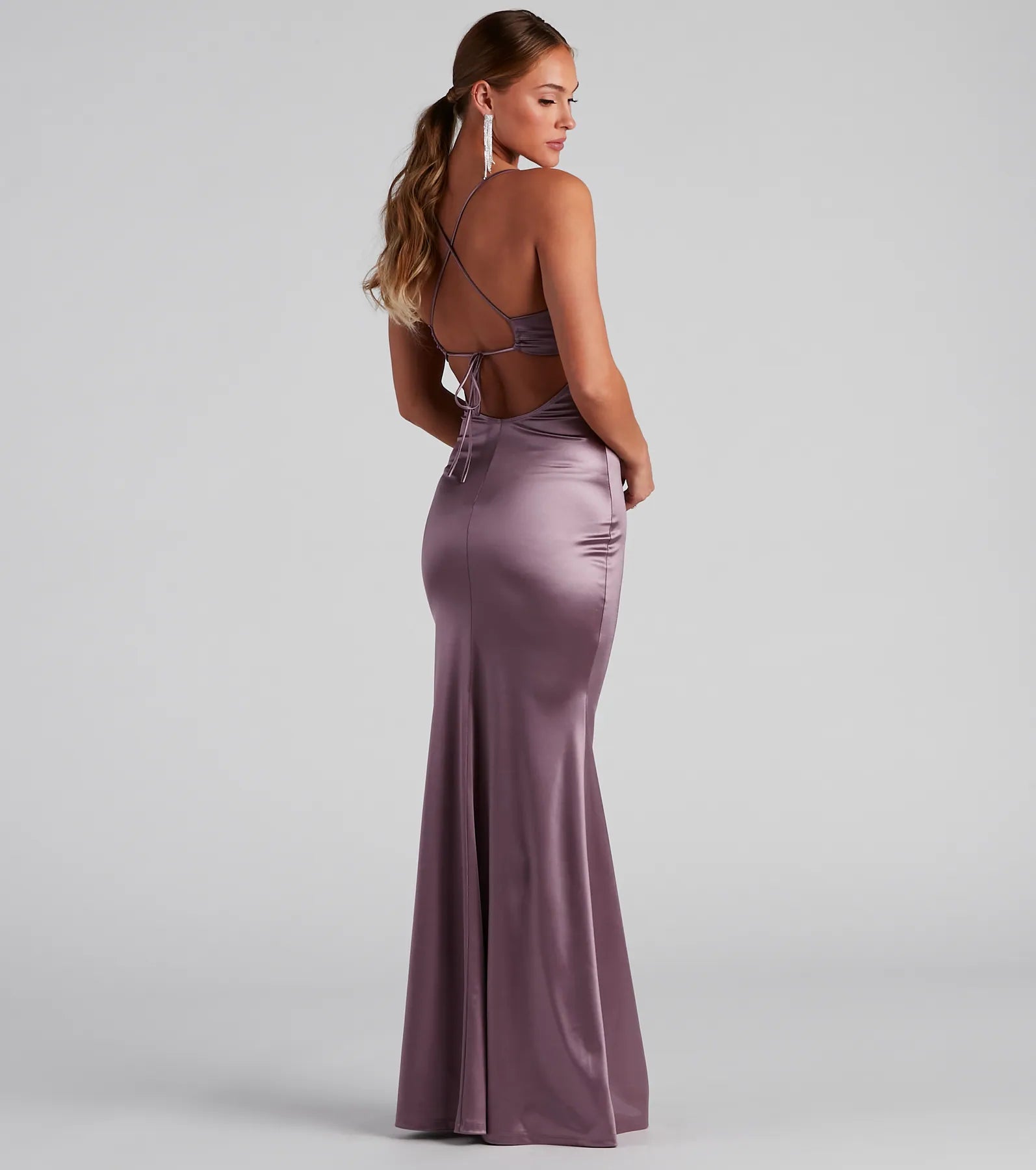 Marsha Formal Satin Tie Back Dress - LAVENDER